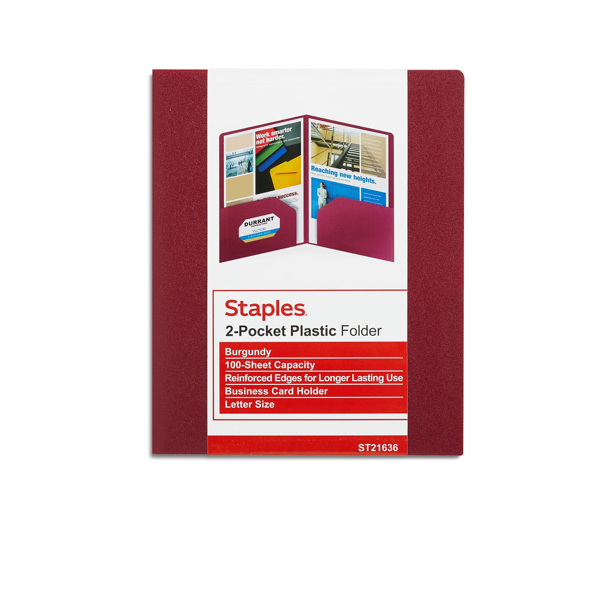 Staples 2-Pocket Matte Plastic Presentation Folder, Burgundy