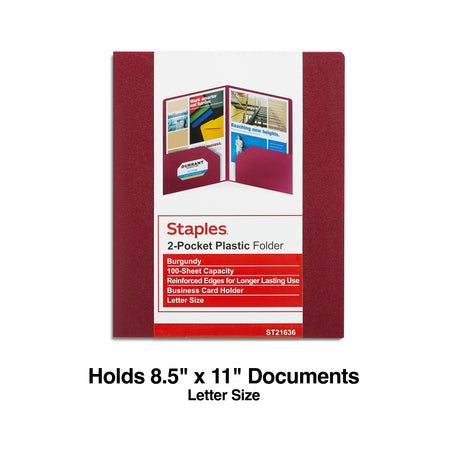 Staples 2-Pocket Matte Plastic Presentation Folder, Burgundy