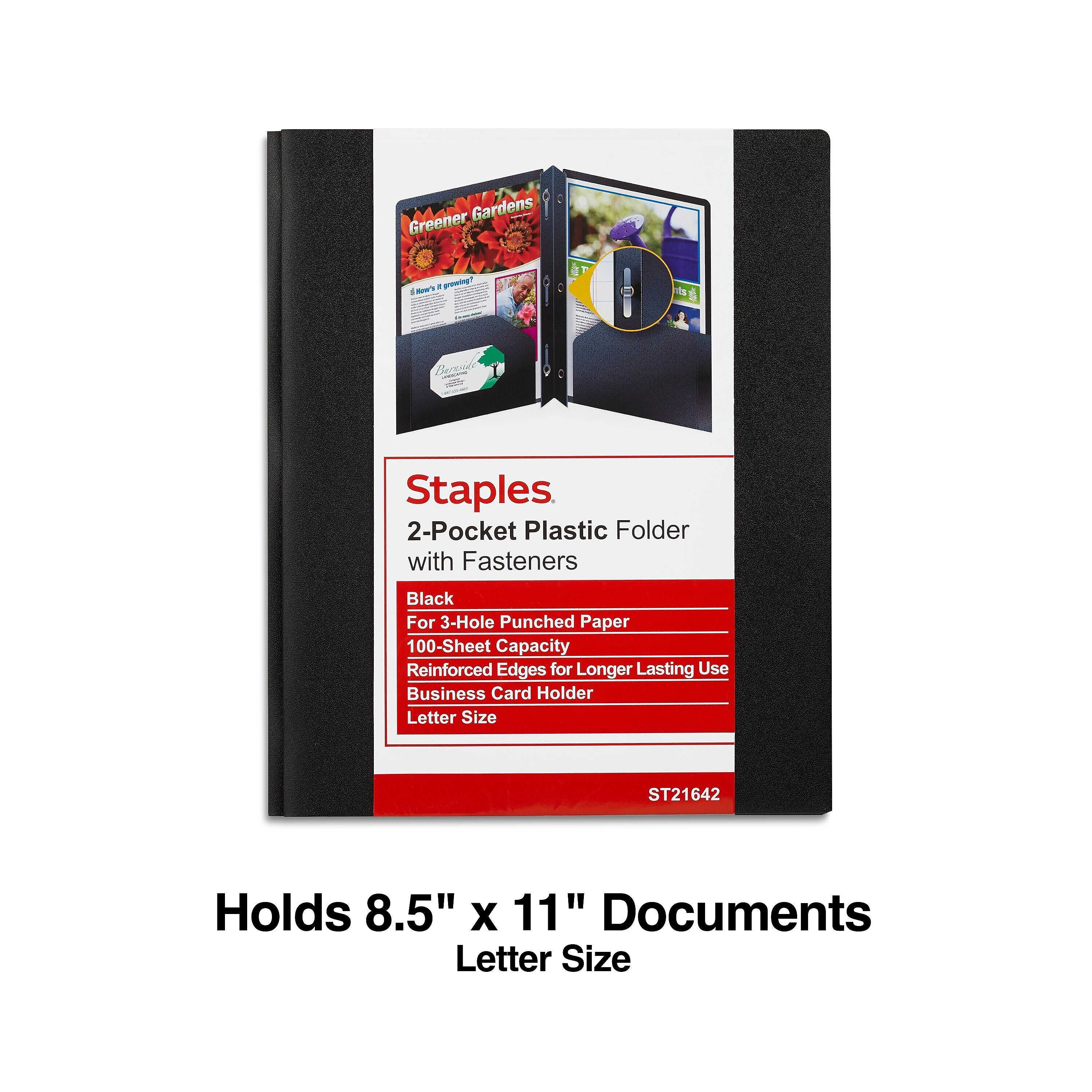 Staples 2-Pocket Matte Plastic Presentation Folder with Fasteners, Black