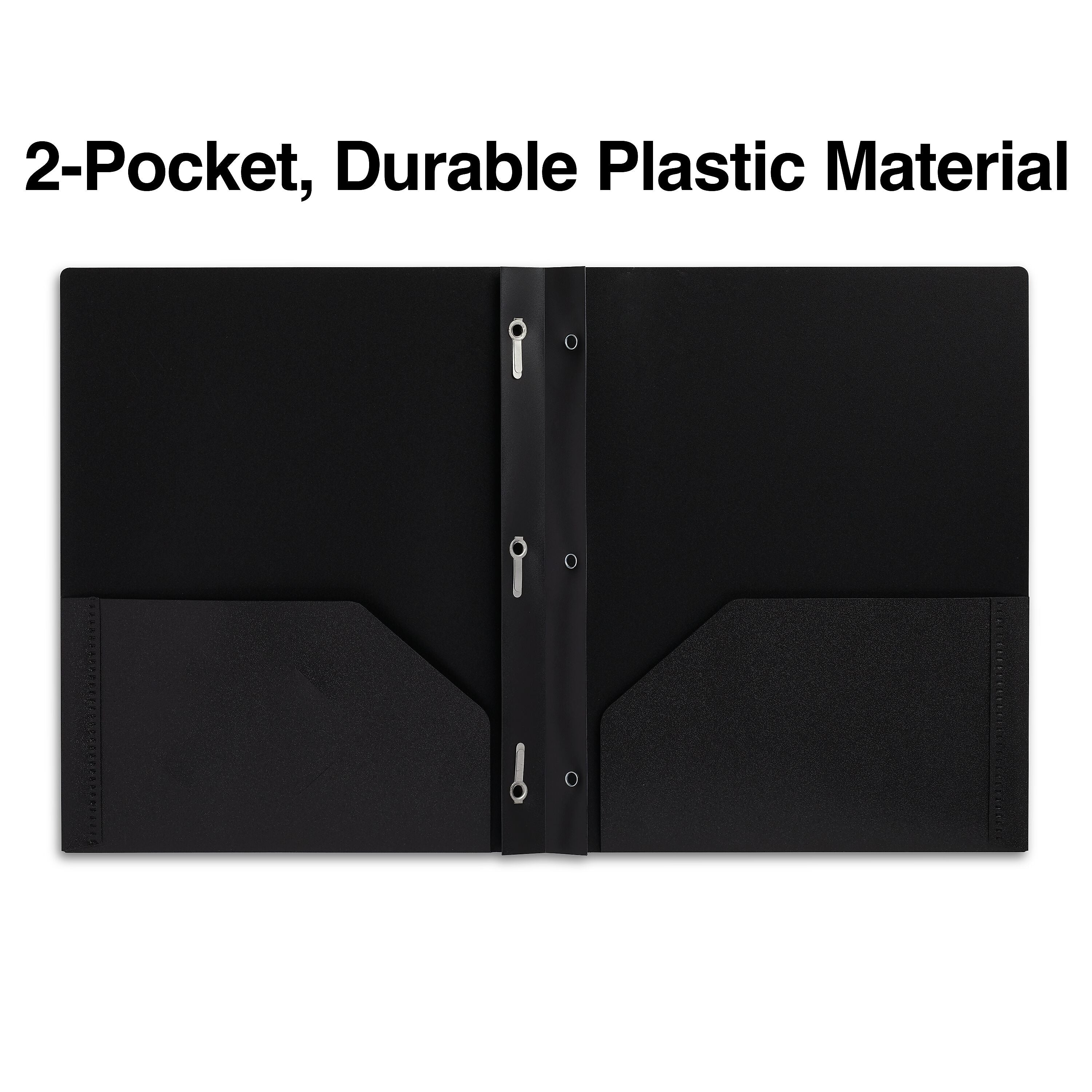 Staples 2-Pocket Matte Plastic Presentation Folder with Fasteners, Black