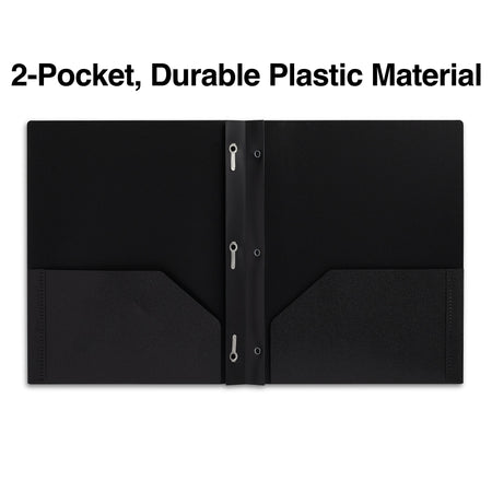 Staples 2-Pocket Matte Plastic Presentation Folder with Fasteners, Black