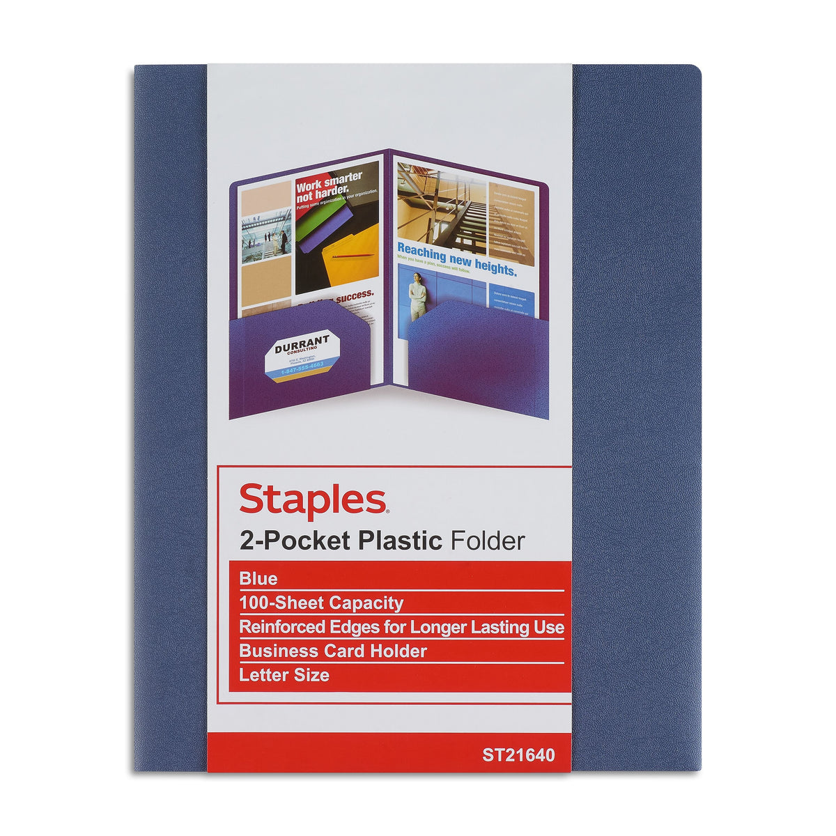 Staples 2-Pocket Plastic Presentation Folder, Dark Blue