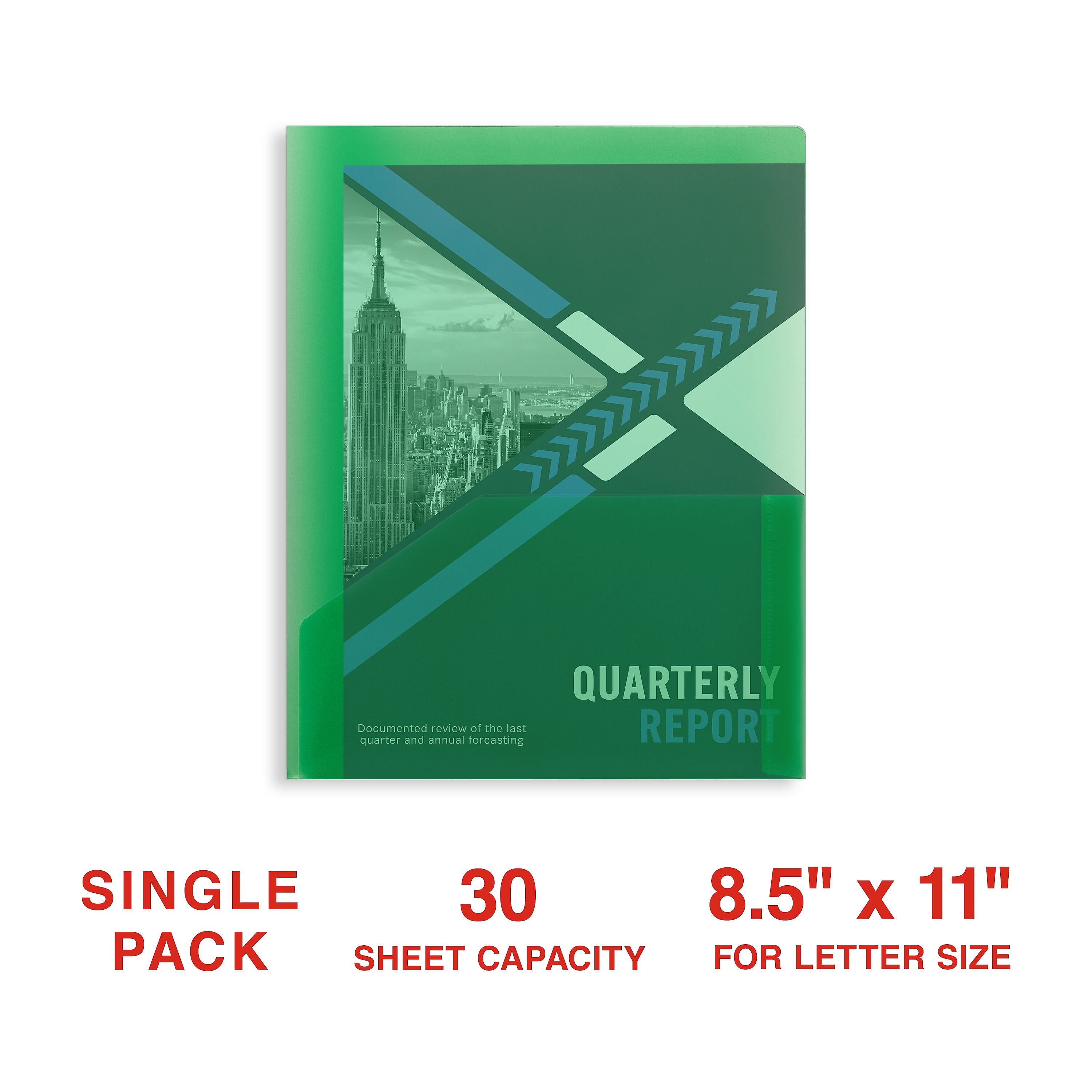 Staples 2 Pocket Plastic Presentation Folder, Letter Size, Green