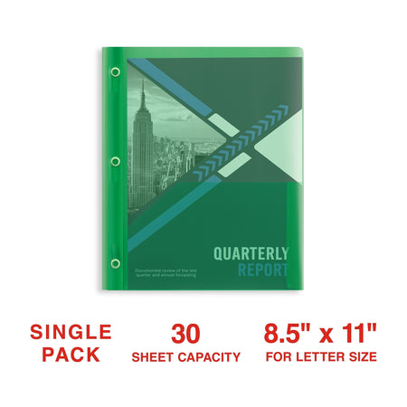 Staples 2-Pocket Plastic Presentation Folder with Fasteners, Green