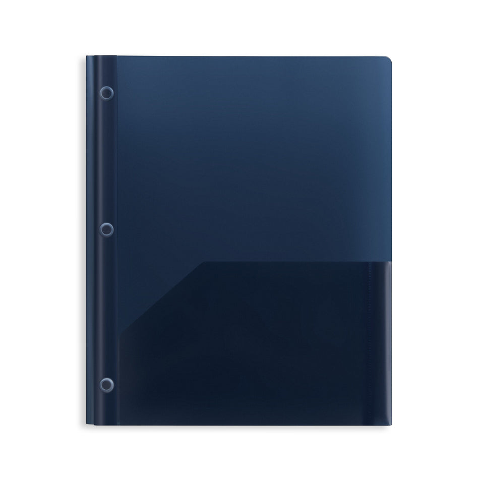 Staples 2-Pocket Plastic Presentation Folder with Fasteners, Navy