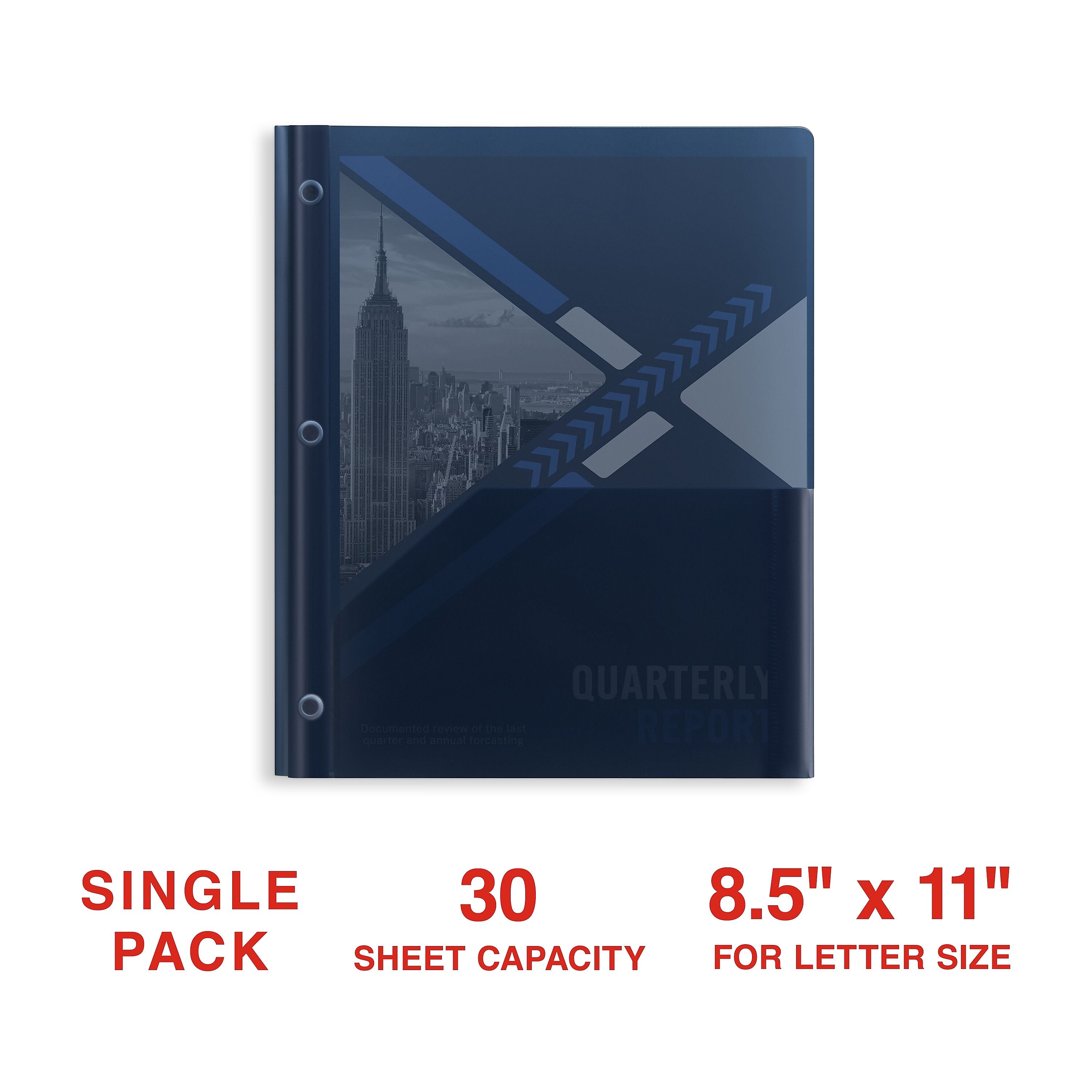 Staples 2-Pocket Plastic Presentation Folder with Fasteners, Navy