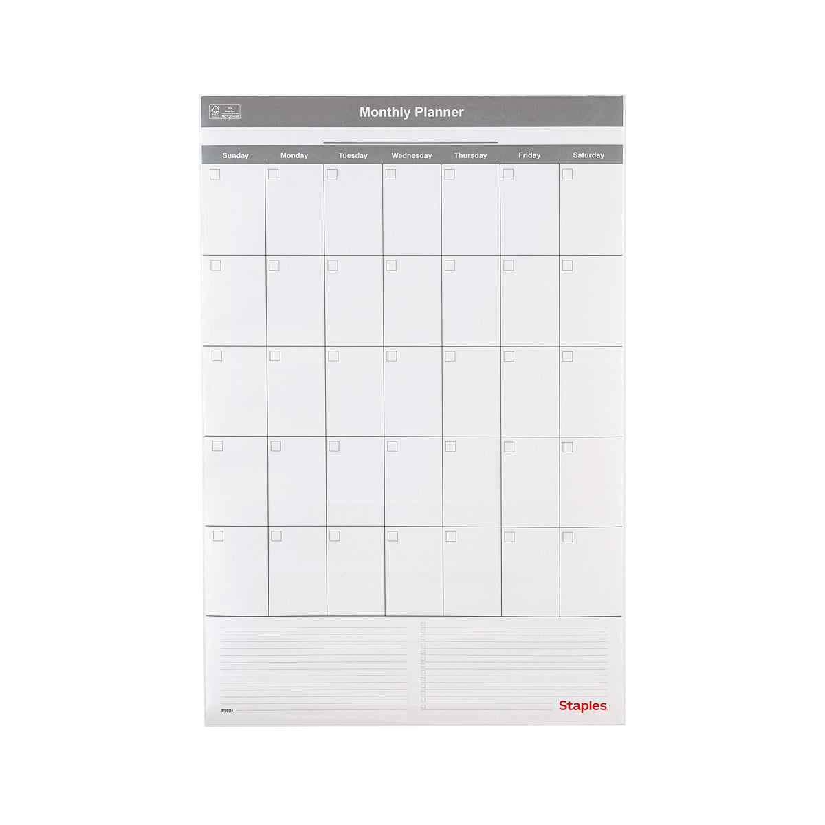 Staples 24" x 36" Monthly Dry-Erase Wall Calendar, Reversible, White/Gray