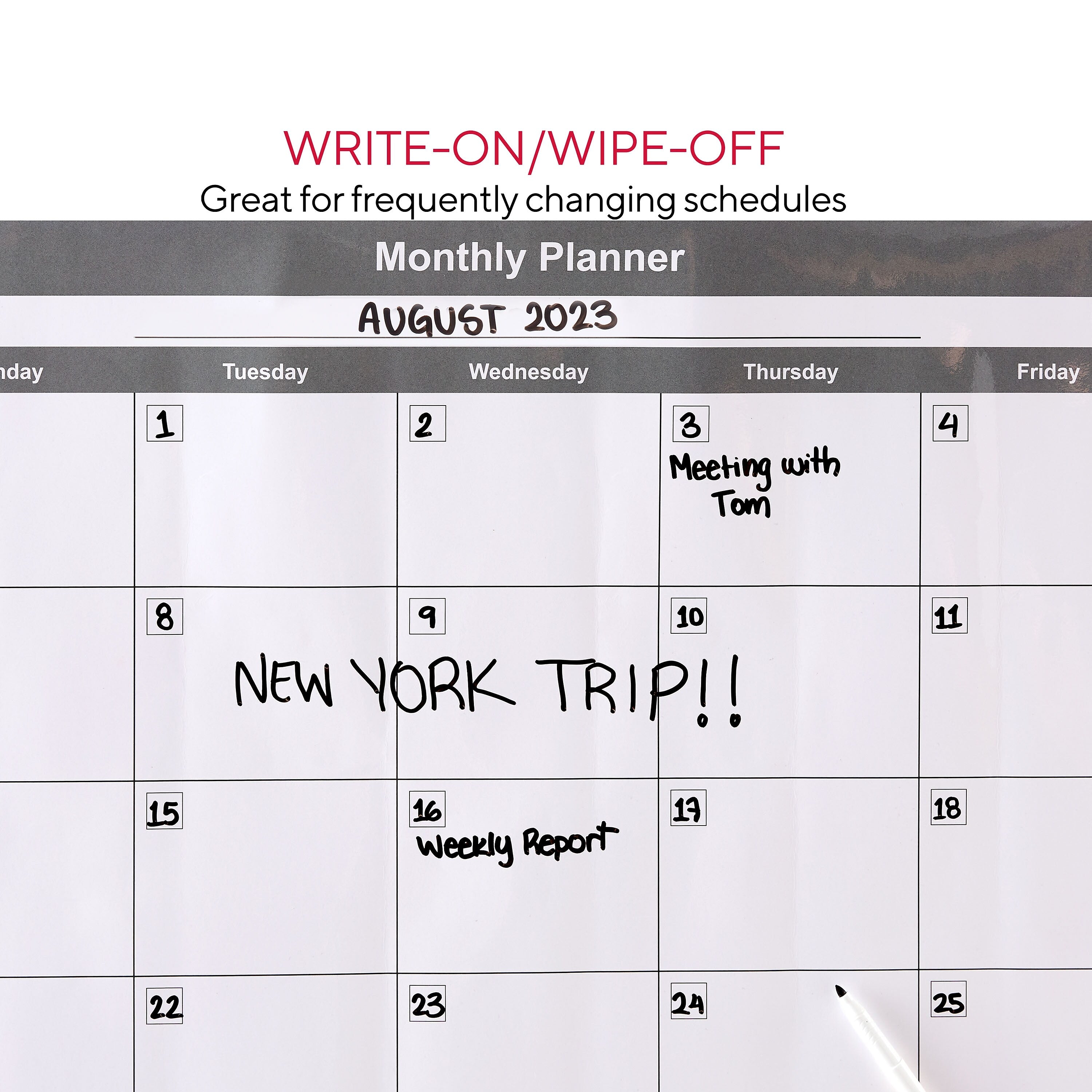 Staples 24" x 36" Monthly Dry-Erase Wall Calendar, Reversible, White/Gray