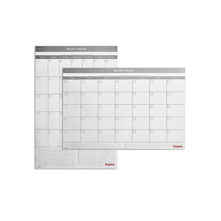 Staples 24" x 36" Monthly Dry-Erase Wall Calendar, Undated, Reversible, White/Gray