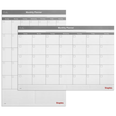 Staples 24" x 36" Monthly Dry-Erase Wall Calendar, Undated, Reversible, White/Gray