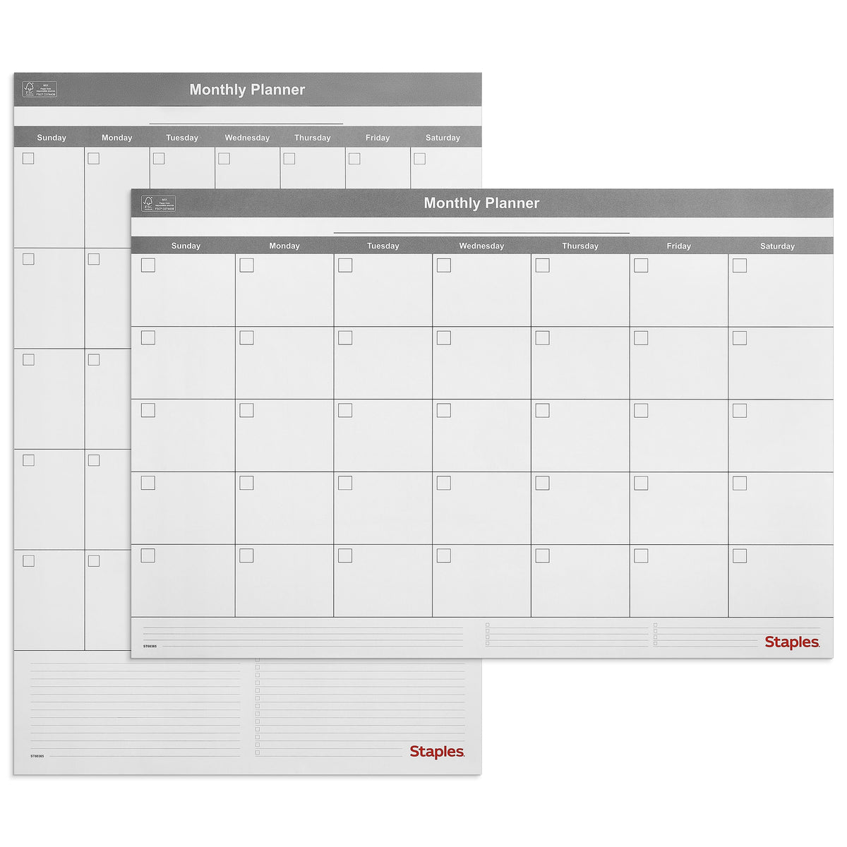 Staples 24" x 36" Monthly Dry-Erase Wall Calendar, Undated, Reversible, White/Gray