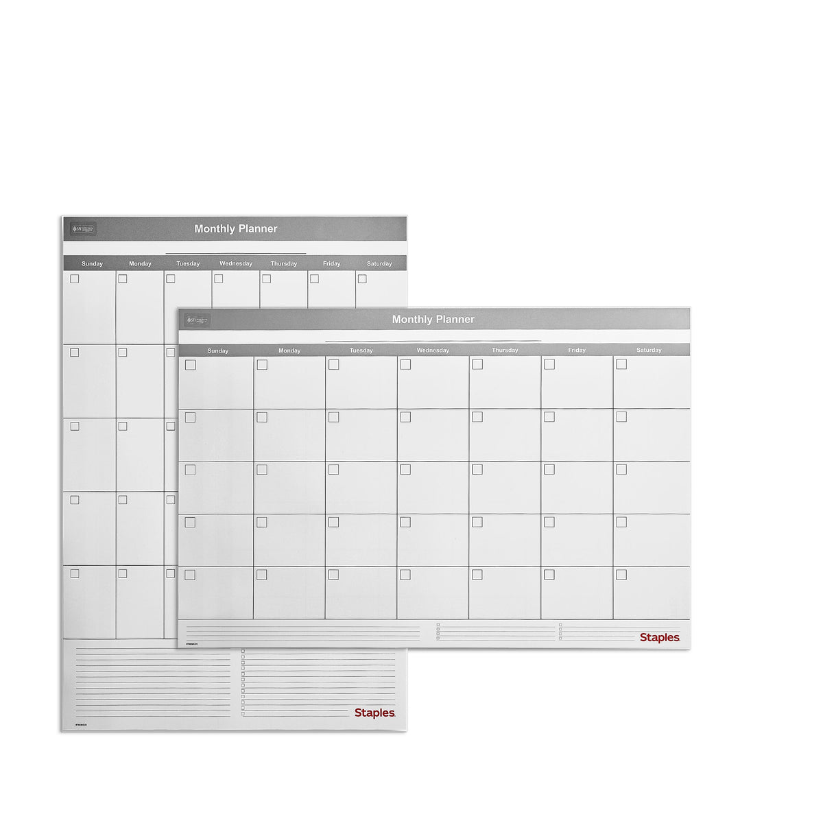 Staples 24" x 36" Monthly Dry-Erase Wall Calendar, Undated, Reversible, White/Gray