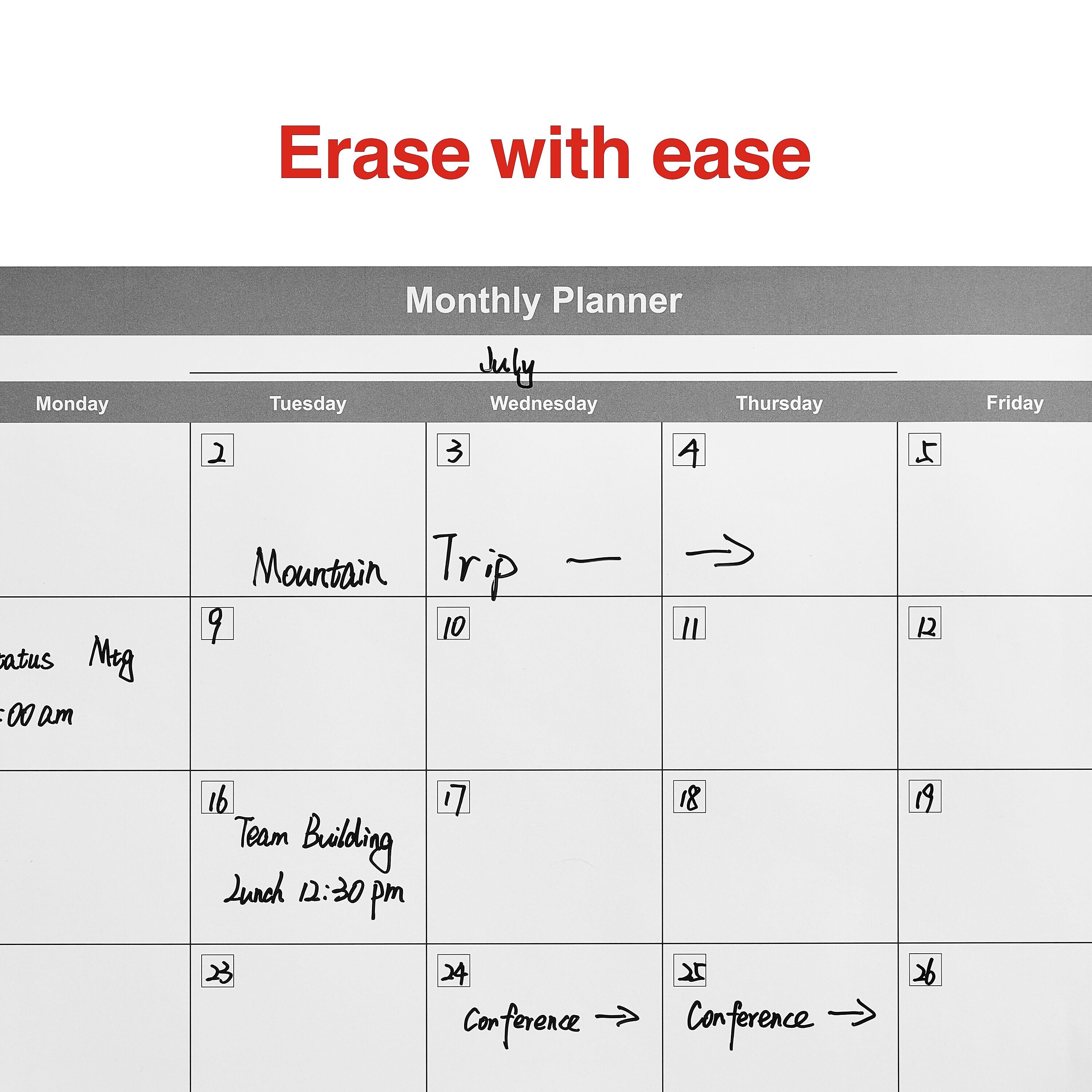 Staples 24" x 36" Monthly Dry-Erase Wall Calendar, Undated, Reversible, White/Gray