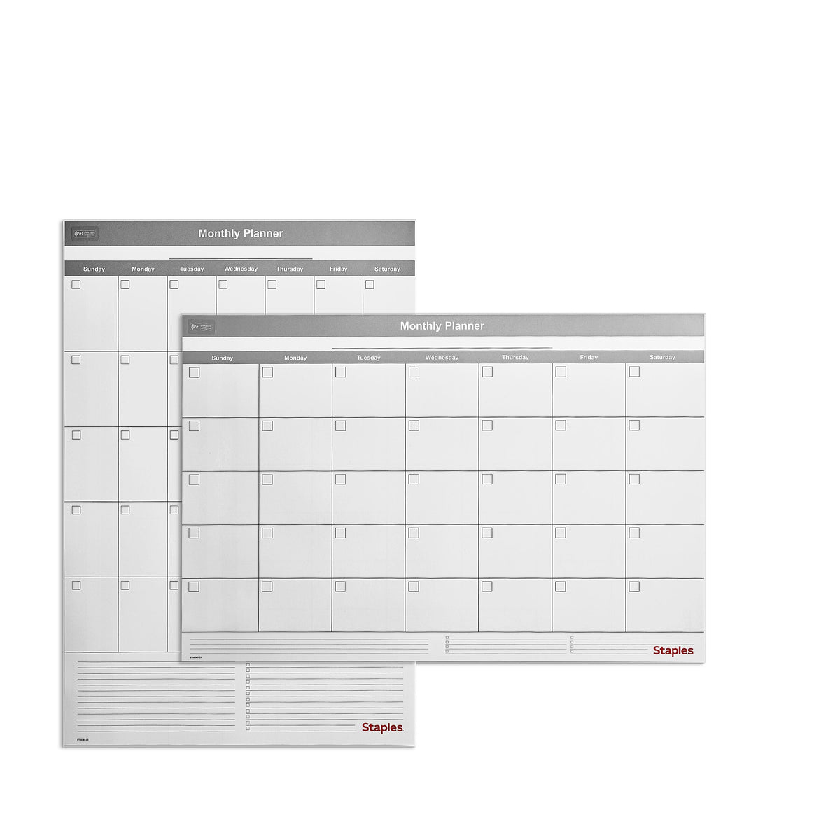 Staples 24" x 36" Monthly Dry-Erase Wall Calendar, Undated, Reversible, White/Gray