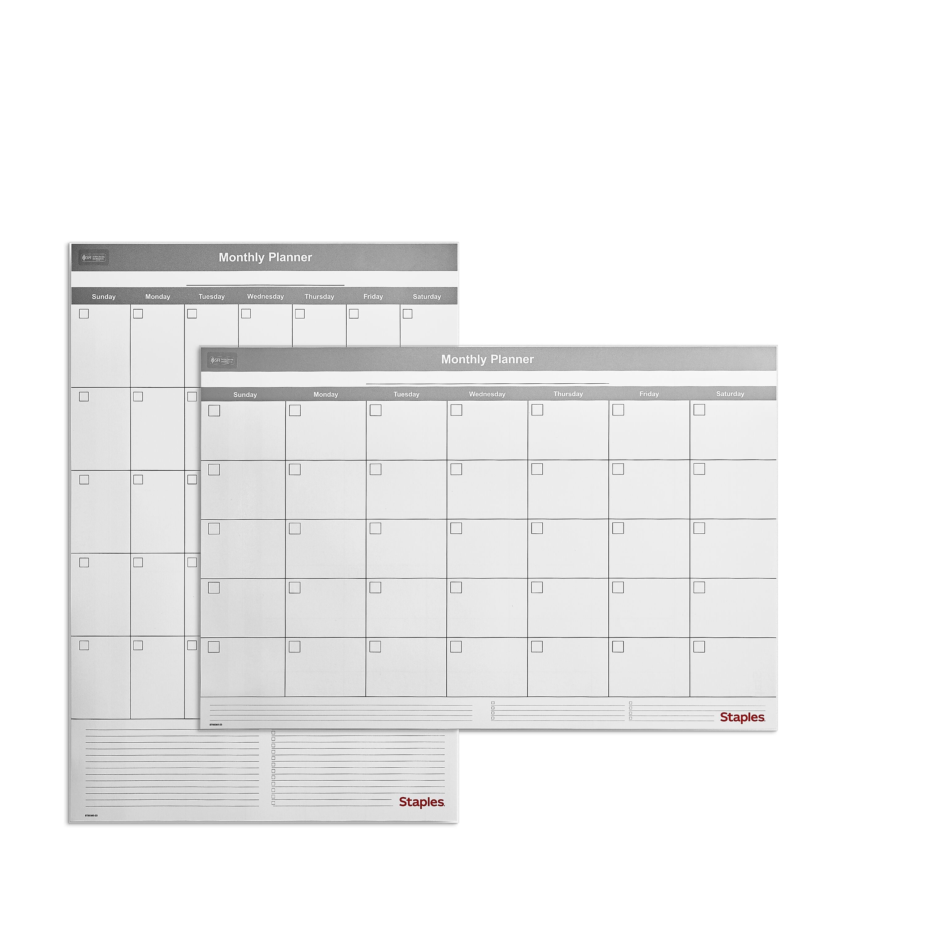 Staples 24" x 36" Monthly Dry-Erase Wall Calendar, Undated, Reversible, White/Gray