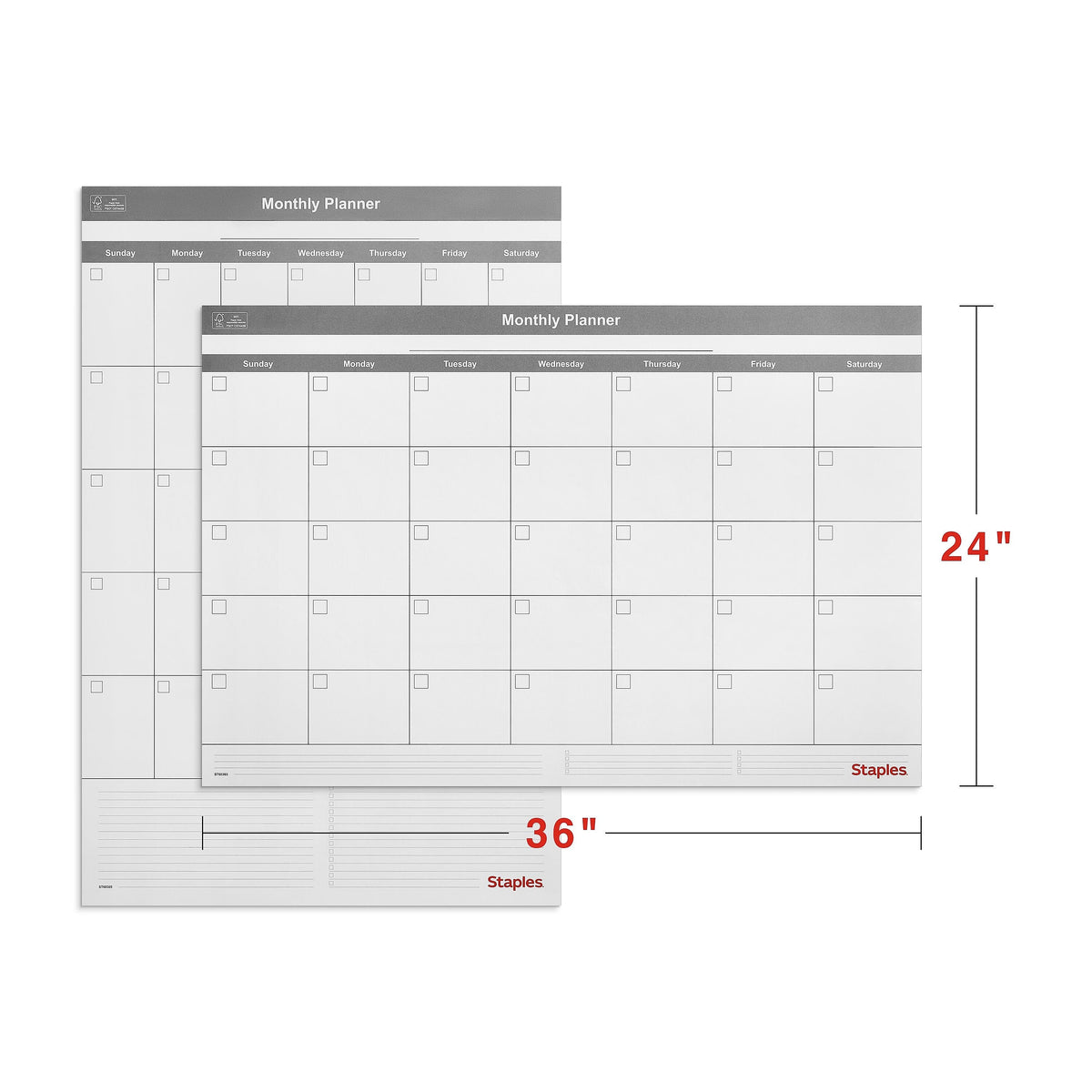 Staples 24" x 36" Monthly Dry-Erase Wall Calendar, Undated, Reversible, White/Gray