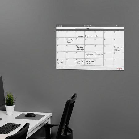 Staples 24" x 36" Monthly Dry-Erase Wall Calendar, Undated, Reversible, White/Gray