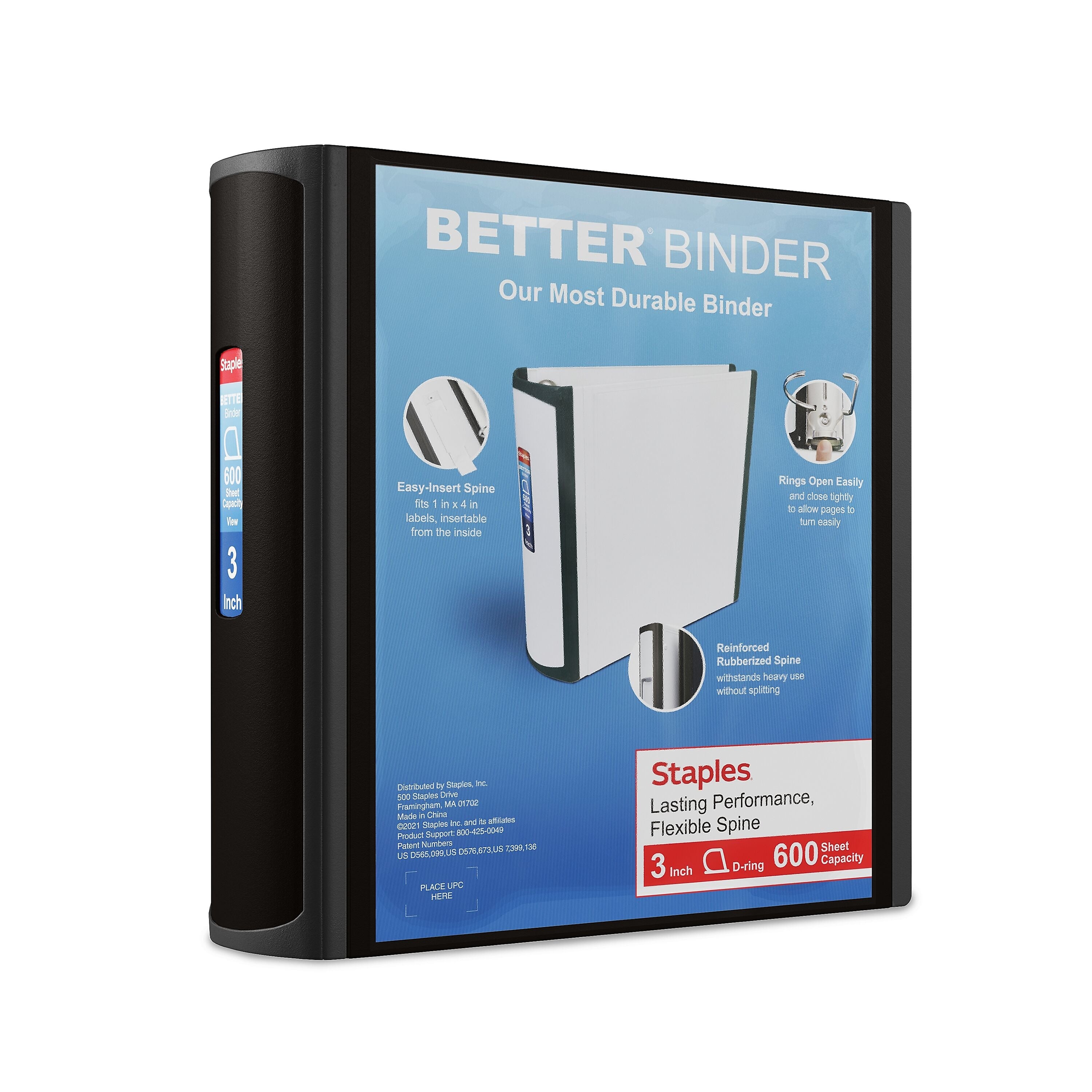 Staples 3" 3-Ring Better Binder, D-Ring, Black