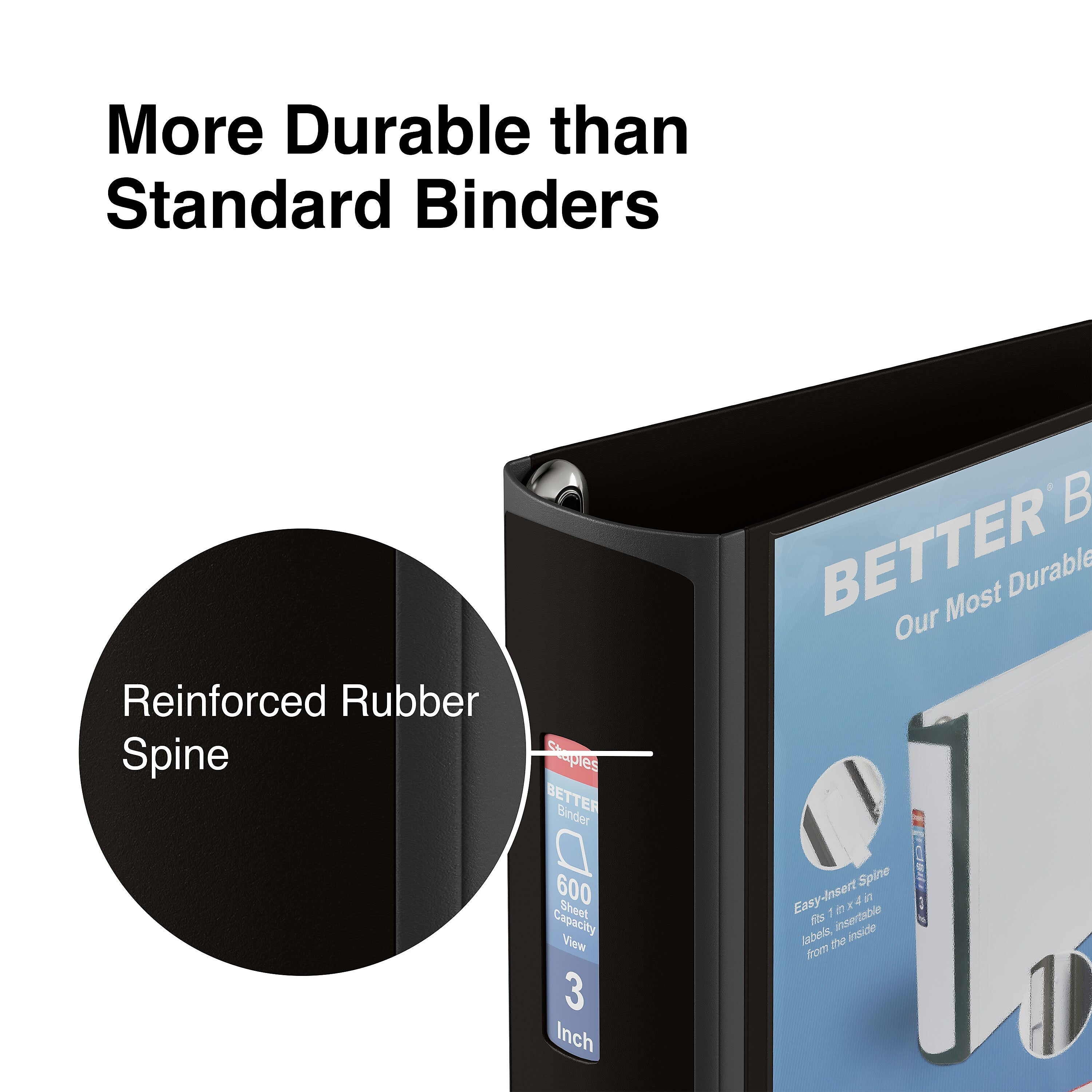 Staples 3" 3-Ring Better Binder, D-Ring, Black