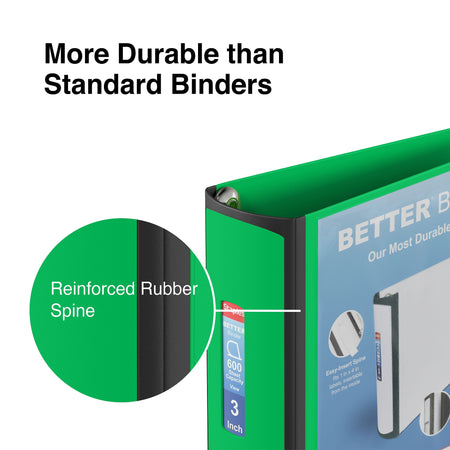 Staples 3" 3-Ring Better Binder, D-Ring, Green