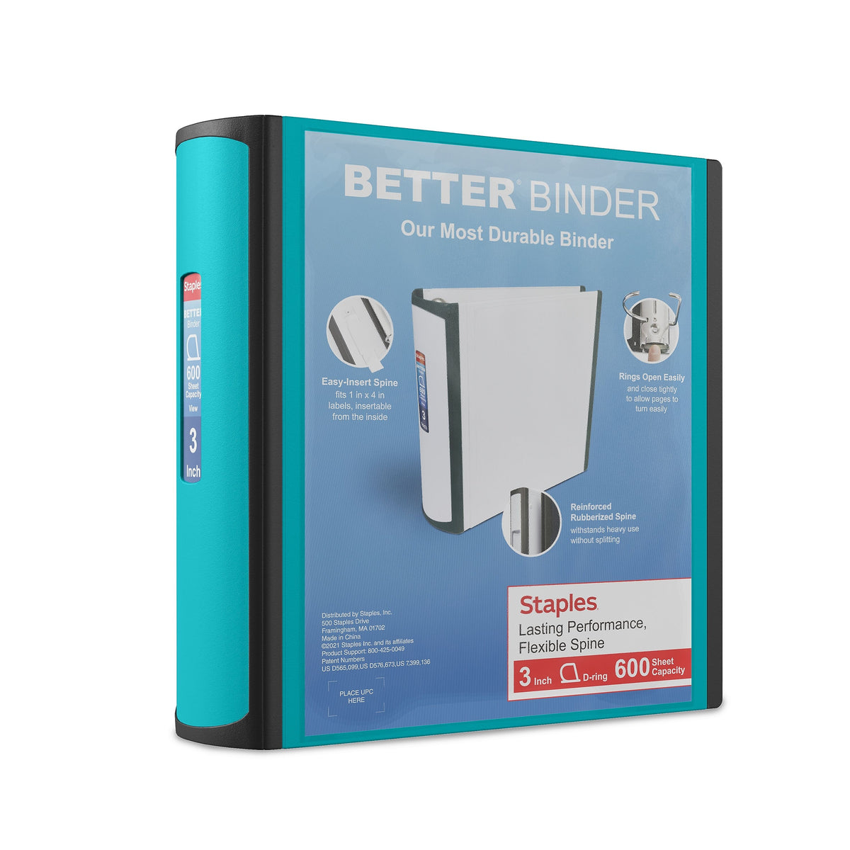 Staples 3" 3-Ring Better Binder, D-Ring, Light Blue