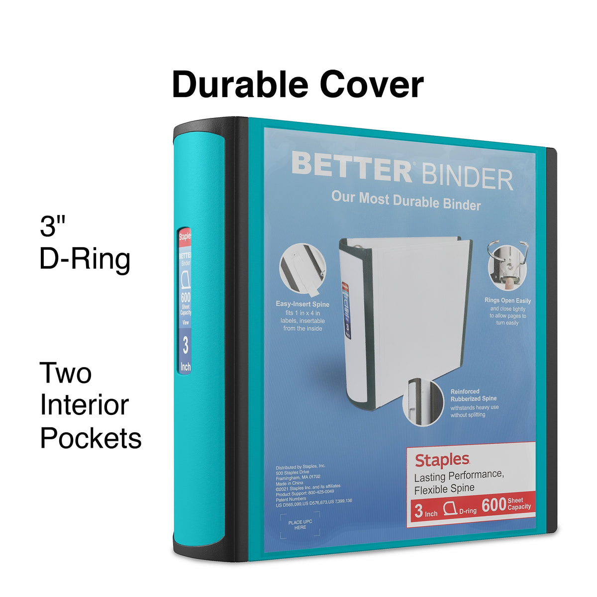 Staples 3" 3-Ring Better Binder, D-Ring, Light Blue