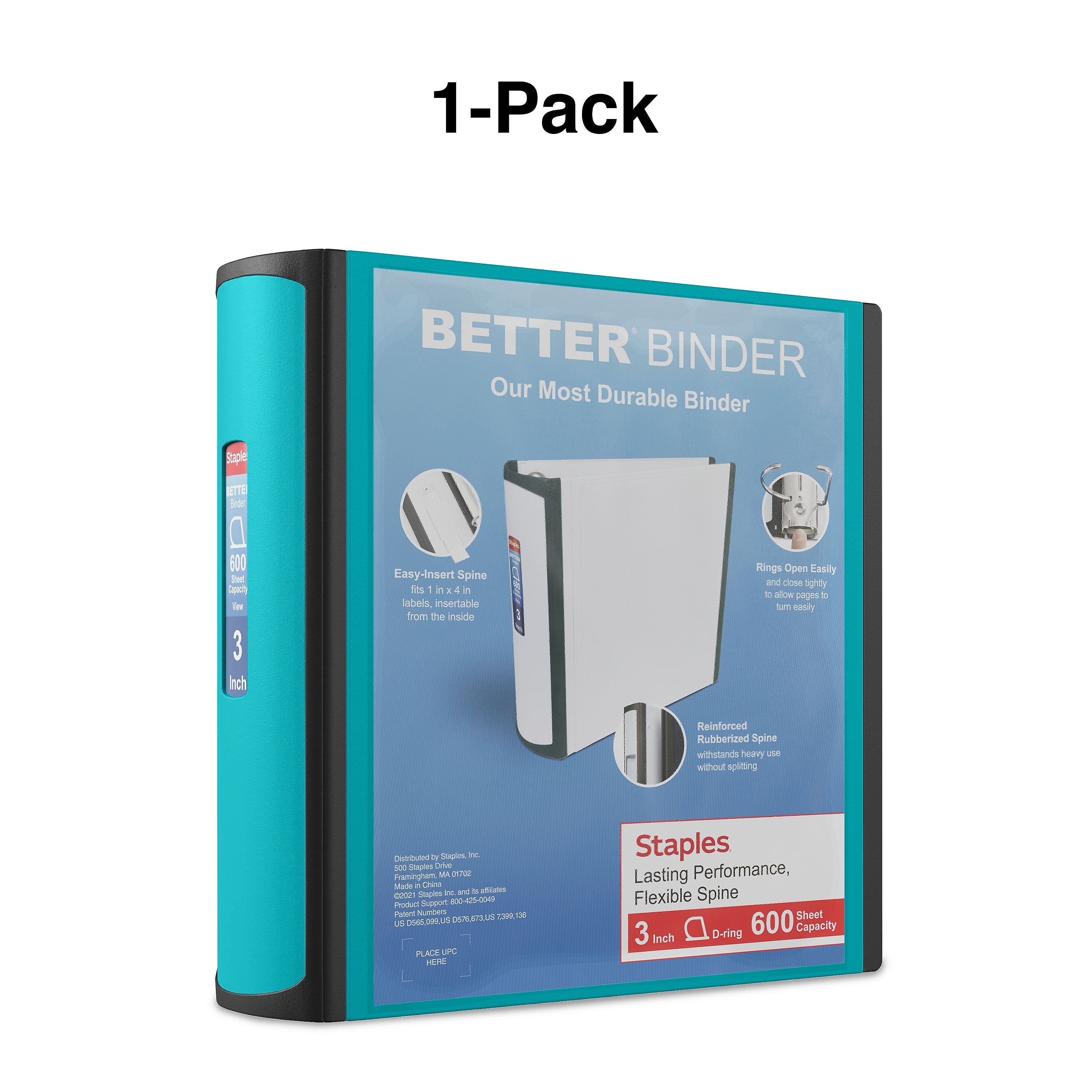 Staples 3" 3-Ring Better Binder, D-Ring, Light Blue