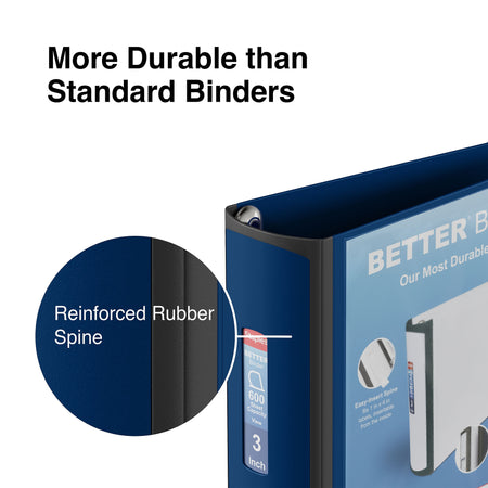 Staples 3" 3-Ring Better Binder, D-Ring, Navy Blue