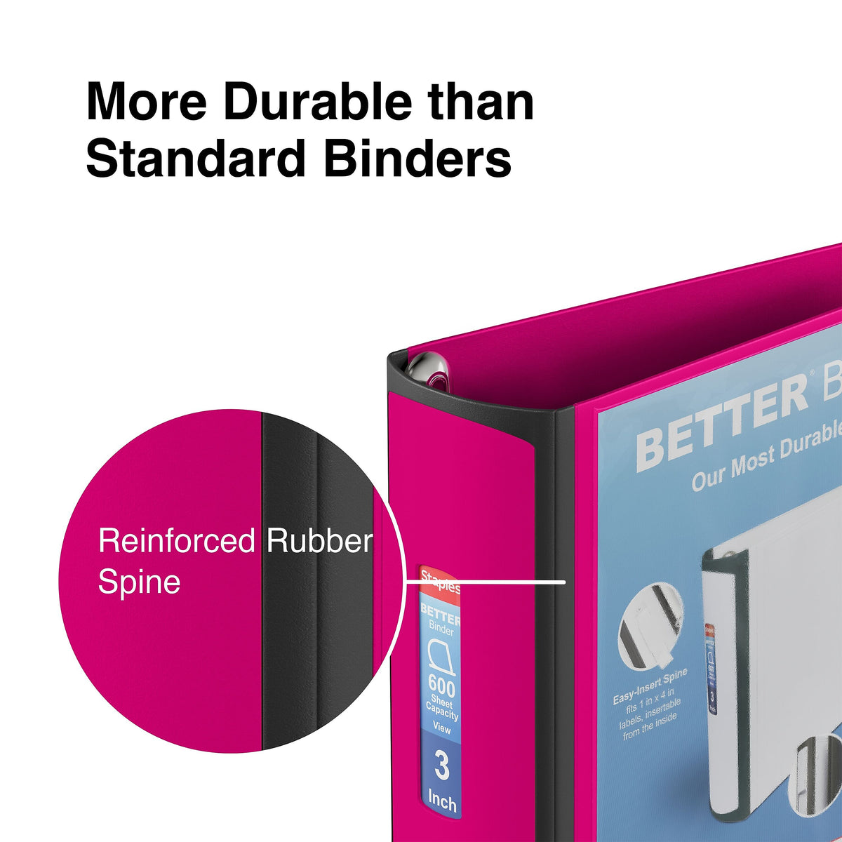 Staples 3" 3-Ring Better Binder, D-Ring, Pink