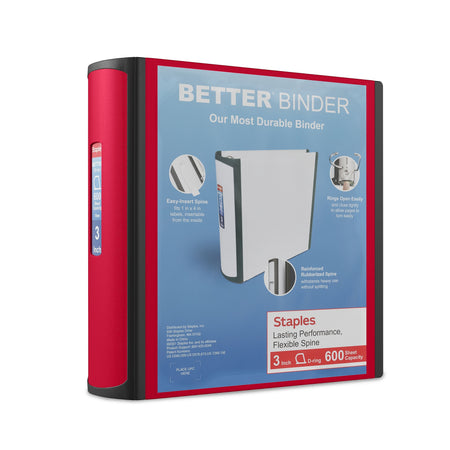 Staples 3" 3-Ring Better Binder, D-Ring, Red