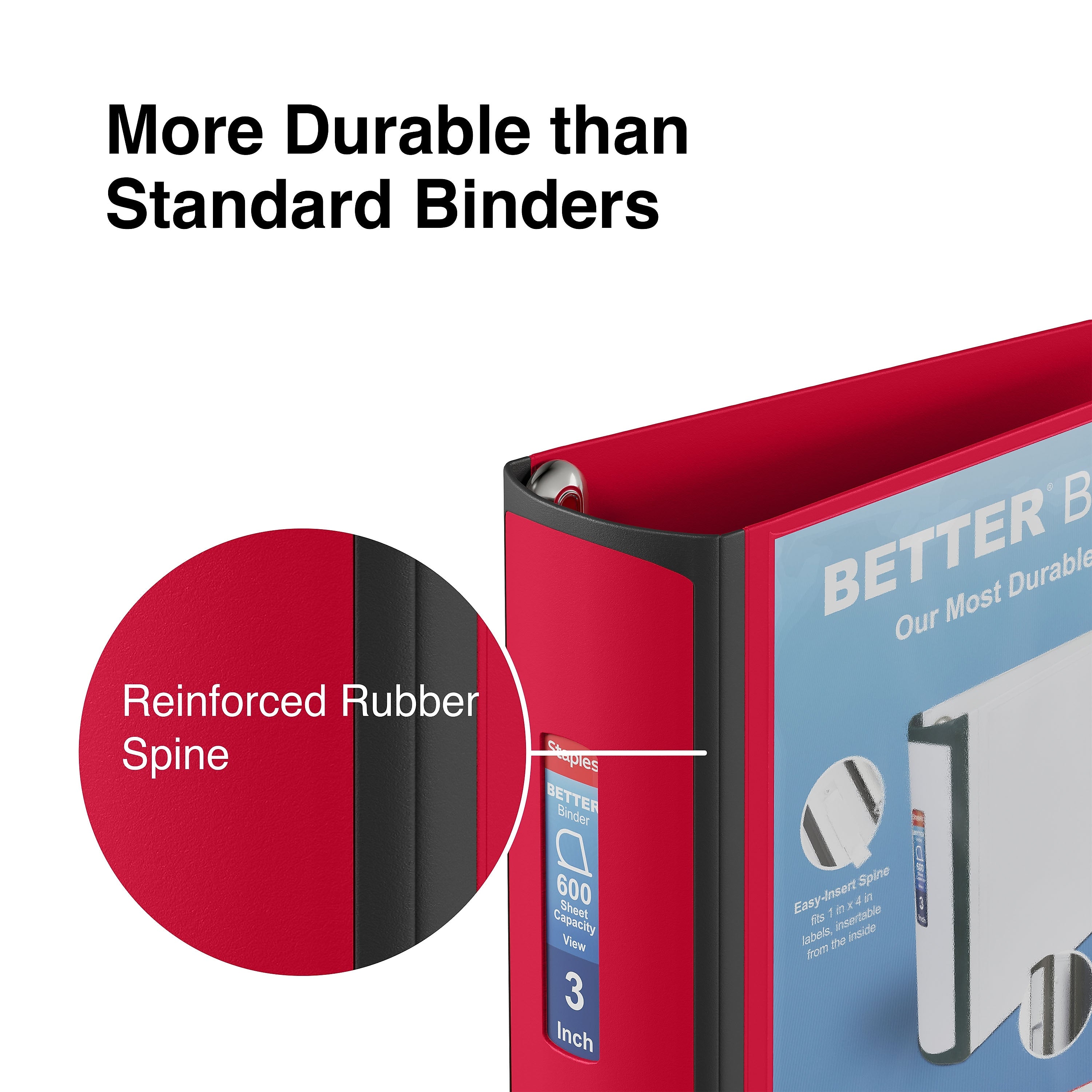 Staples 3" 3-Ring Better Binder, D-Ring, Red