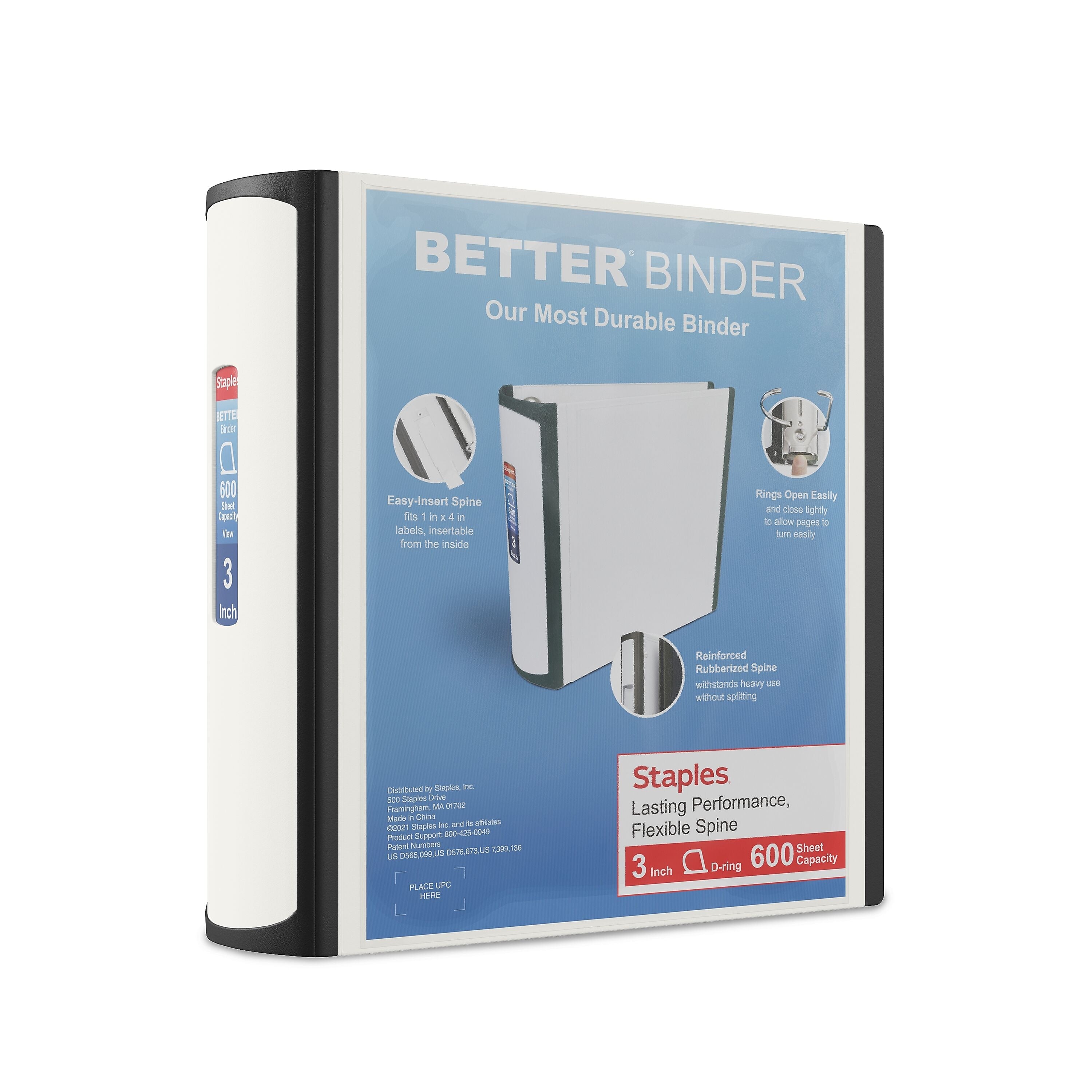 Staples 3" 3-Ring Better Binder, D-Ring, White