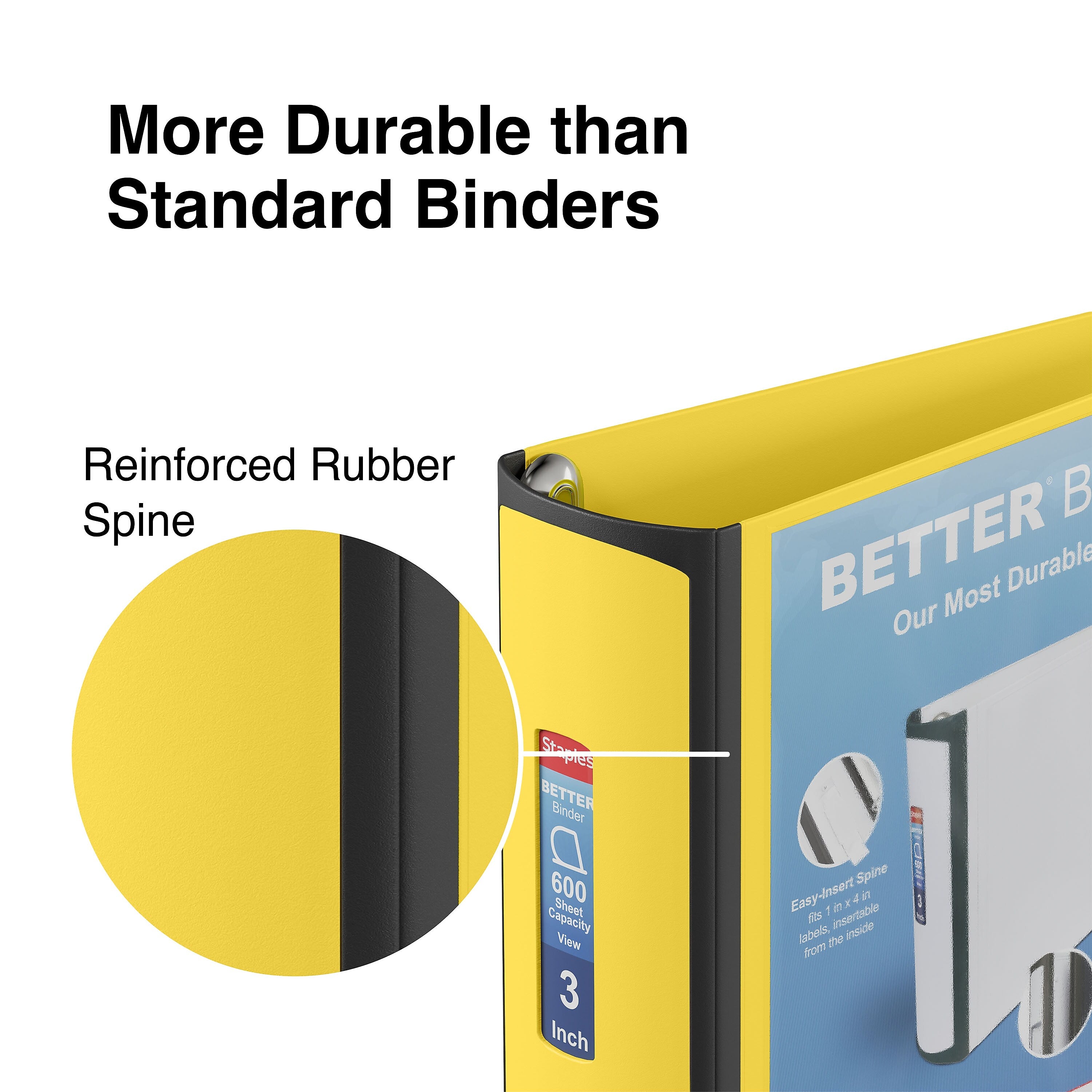 Staples 3" 3-Ring Better Binder, D-Ring, Yellow