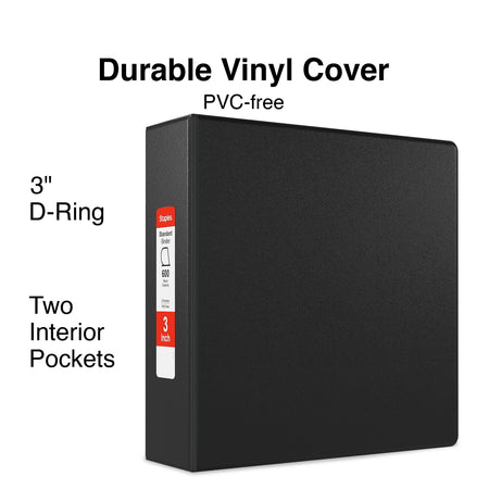 Staples 3" 3-Ring Non-View Binder, D-Ring, Black