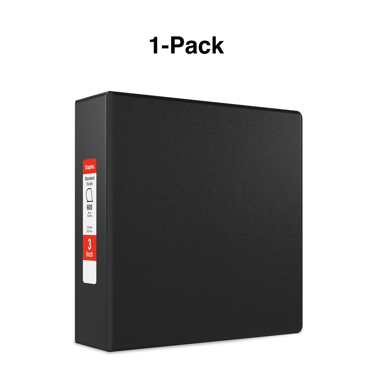 Staples 3" 3-Ring Non-View Binder, D-Ring, Black