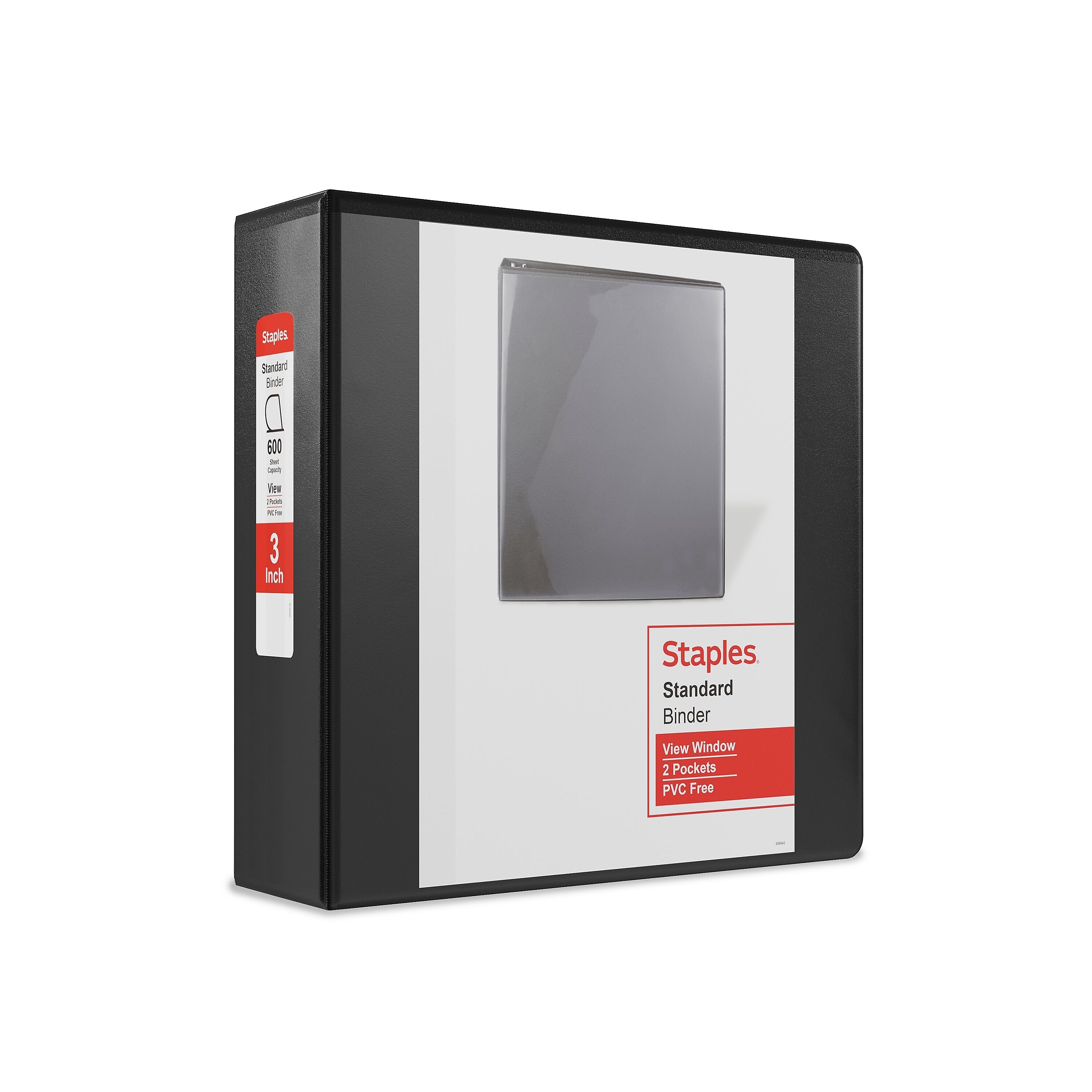 Staples 3" 3-Ring View Binder, D-Ring, Black