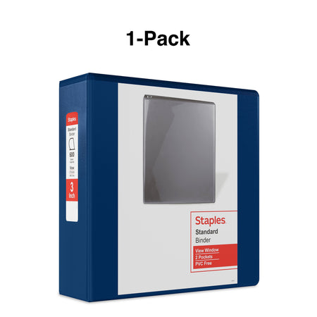 Staples 3" 3-Ring View Binder, D-Ring, Navy Blue