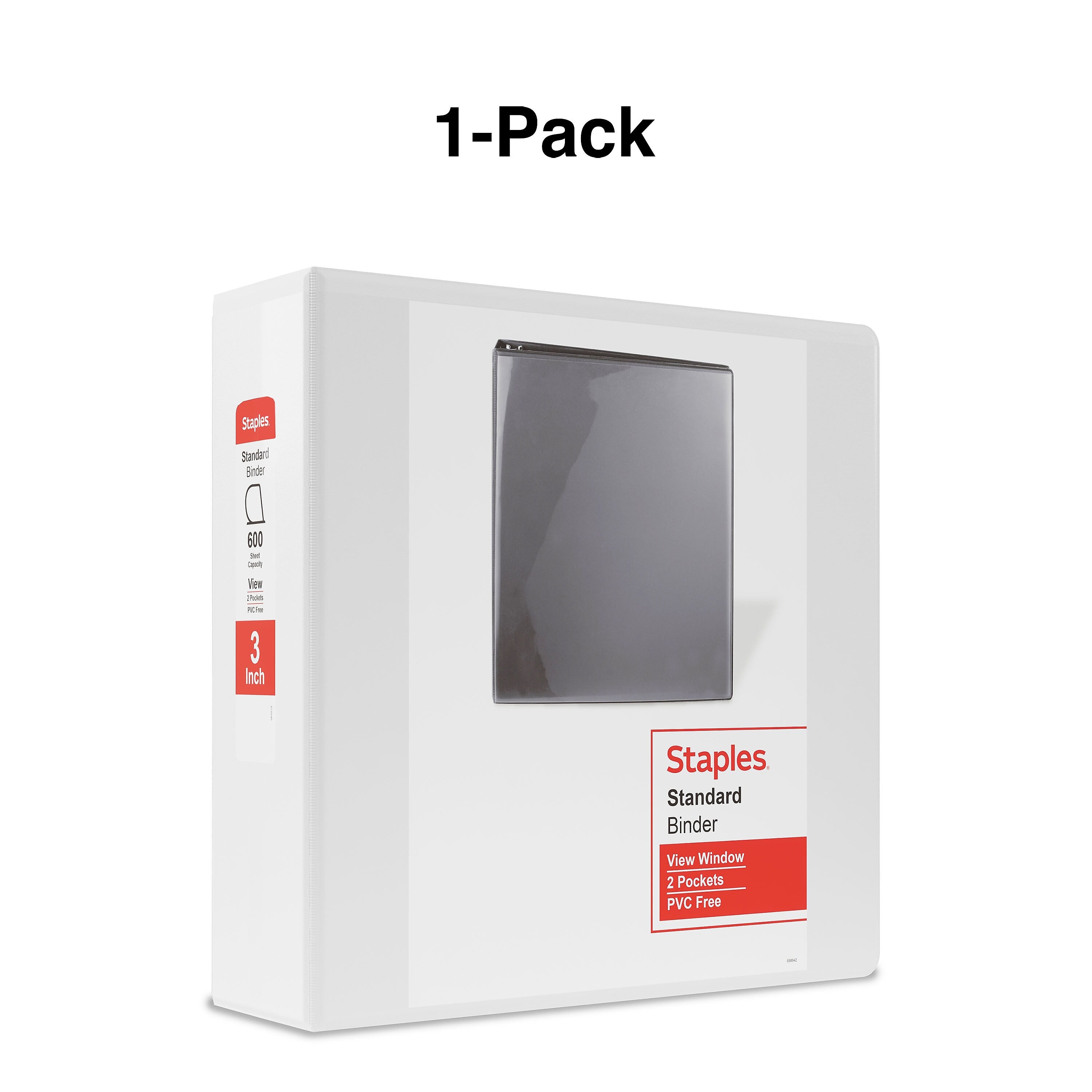 Staples 3" 3-Ring View Binder, D-Ring, White