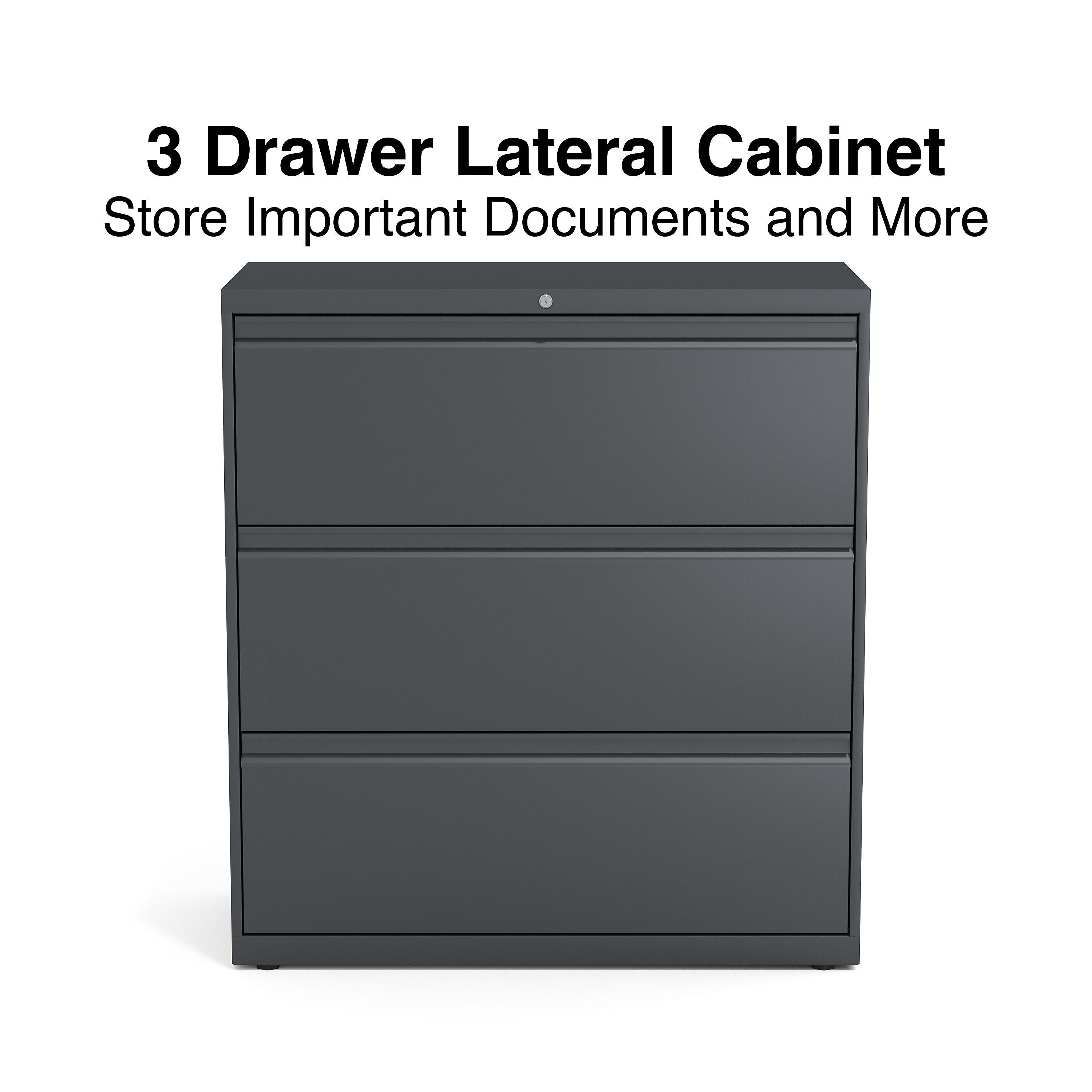 Staples 3-Drawer Lateral File Cabinet, Locking, Letter/Legal, Charcoal, 36