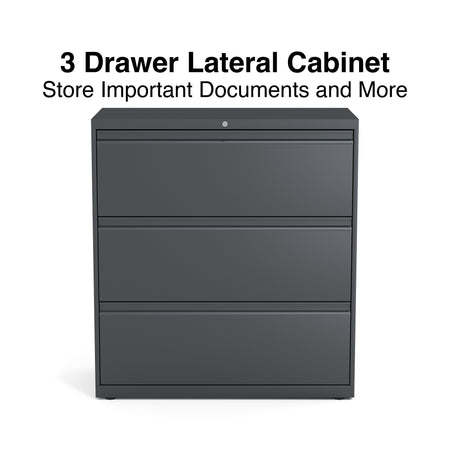 Staples 3-Drawer Lateral File Cabinet, Locking, Letter/Legal, Charcoal, 36"W