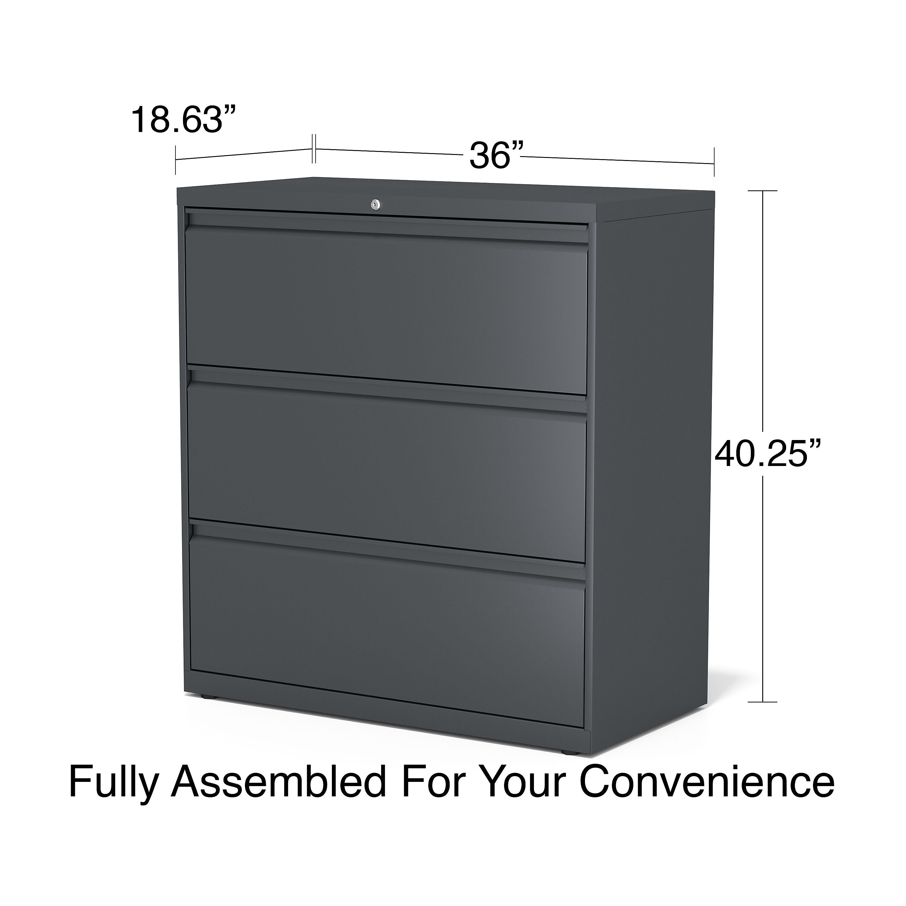 Staples 3-Drawer Lateral File Cabinet, Locking, Letter/Legal, Charcoal, 36