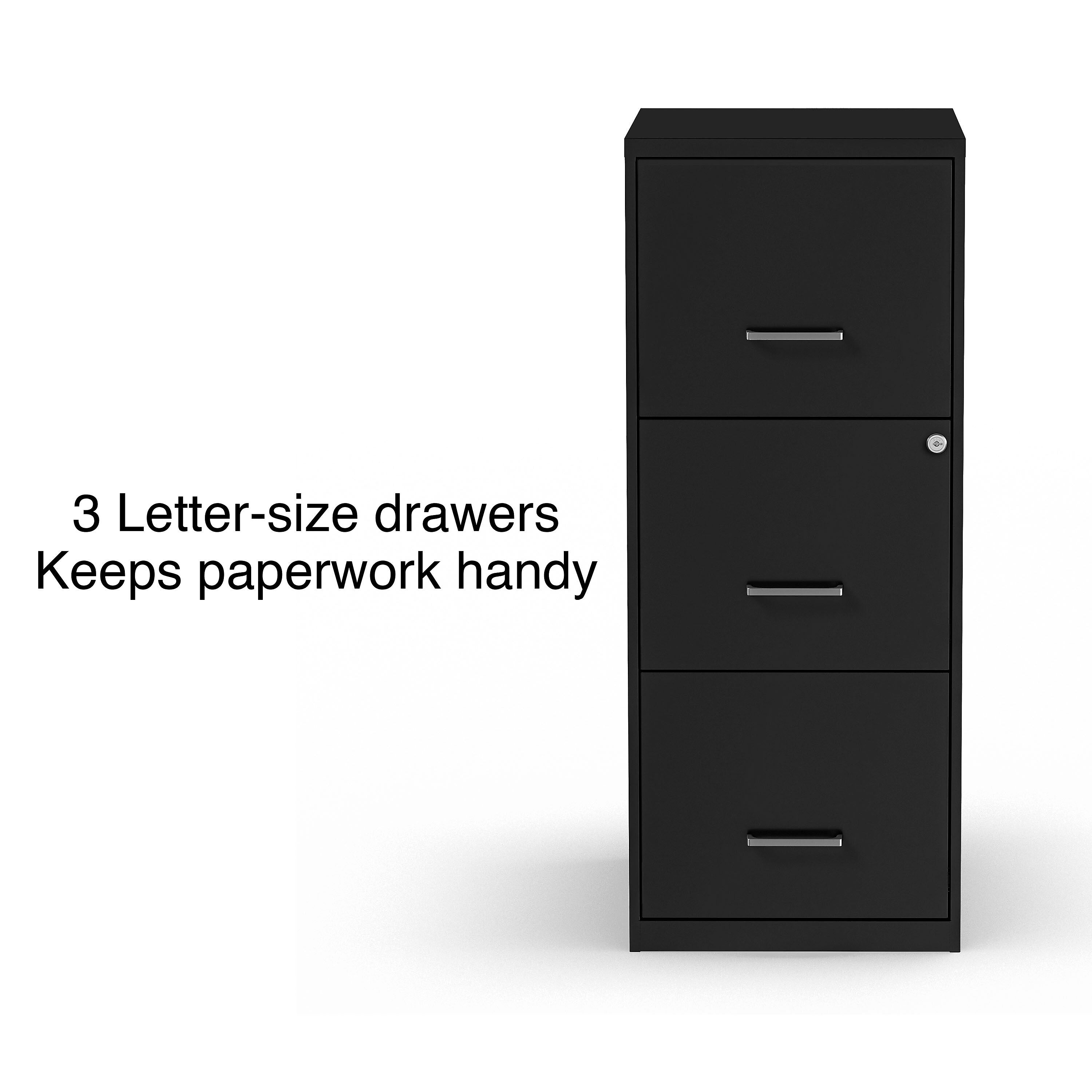 Staples 3-Drawer Light Duty Vertical File Cabinet, Locking, Letter, Black, 18"D