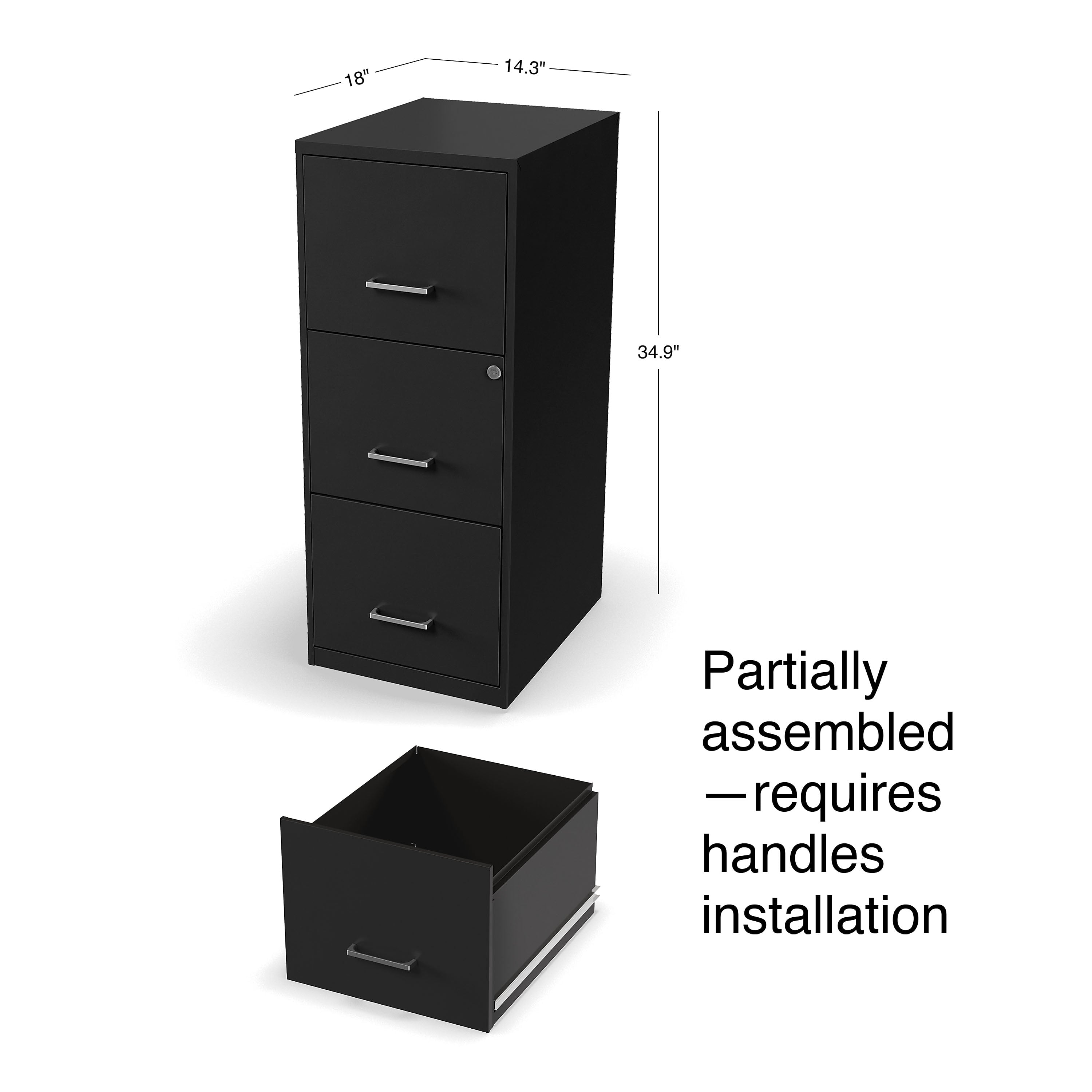 Staples 3-Drawer Light Duty Vertical File Cabinet, Locking, Letter, Black, 18