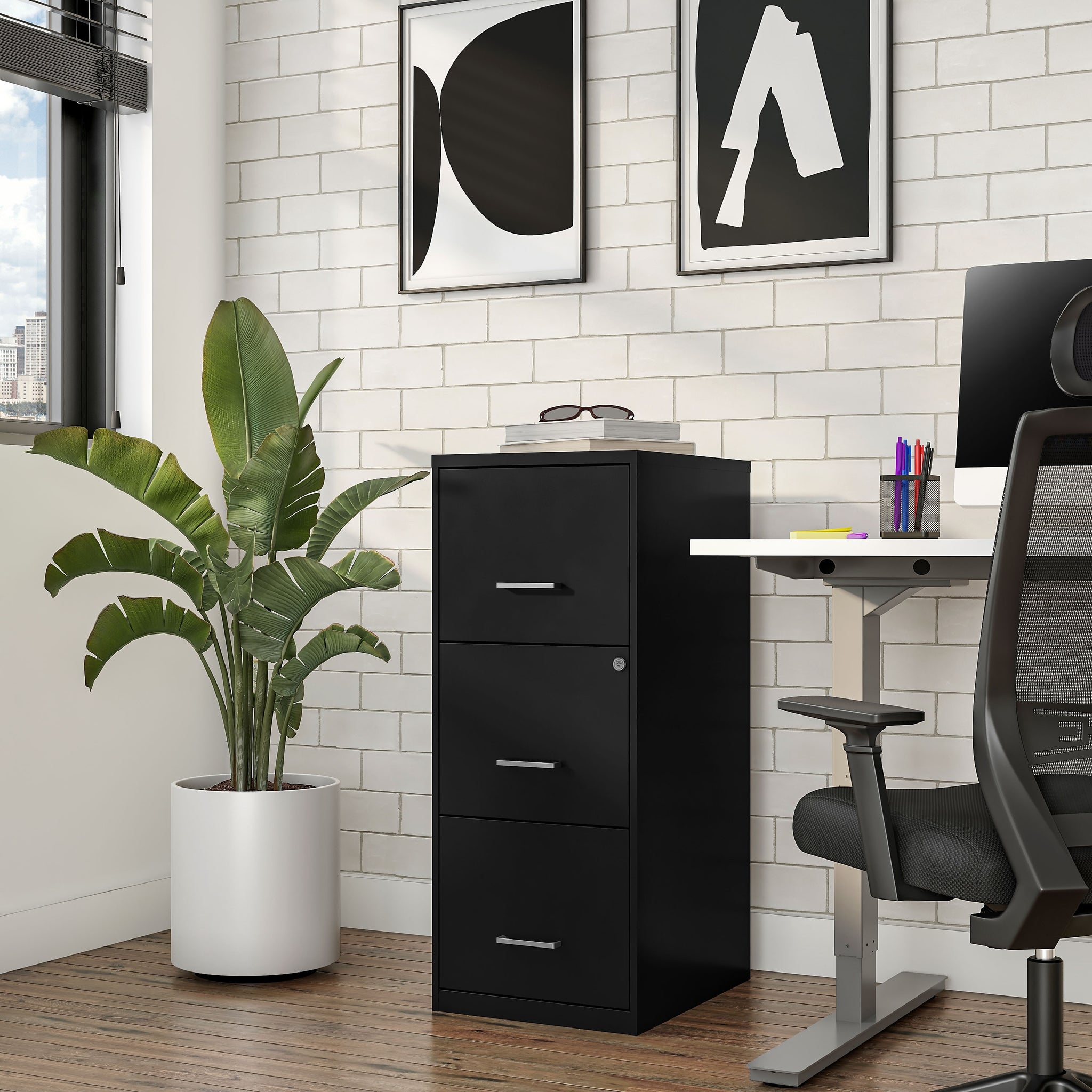 Staples 3-Drawer Light Duty Vertical File Cabinet, Locking, Letter, Black, 18