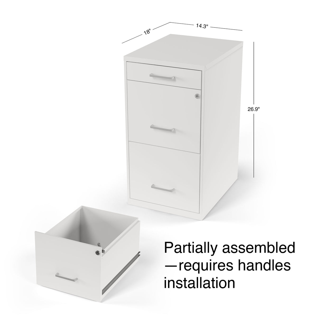 Staples 3-Drawer Light Duty Vertical File Cabinet, Locking, Letter, White, 18"D