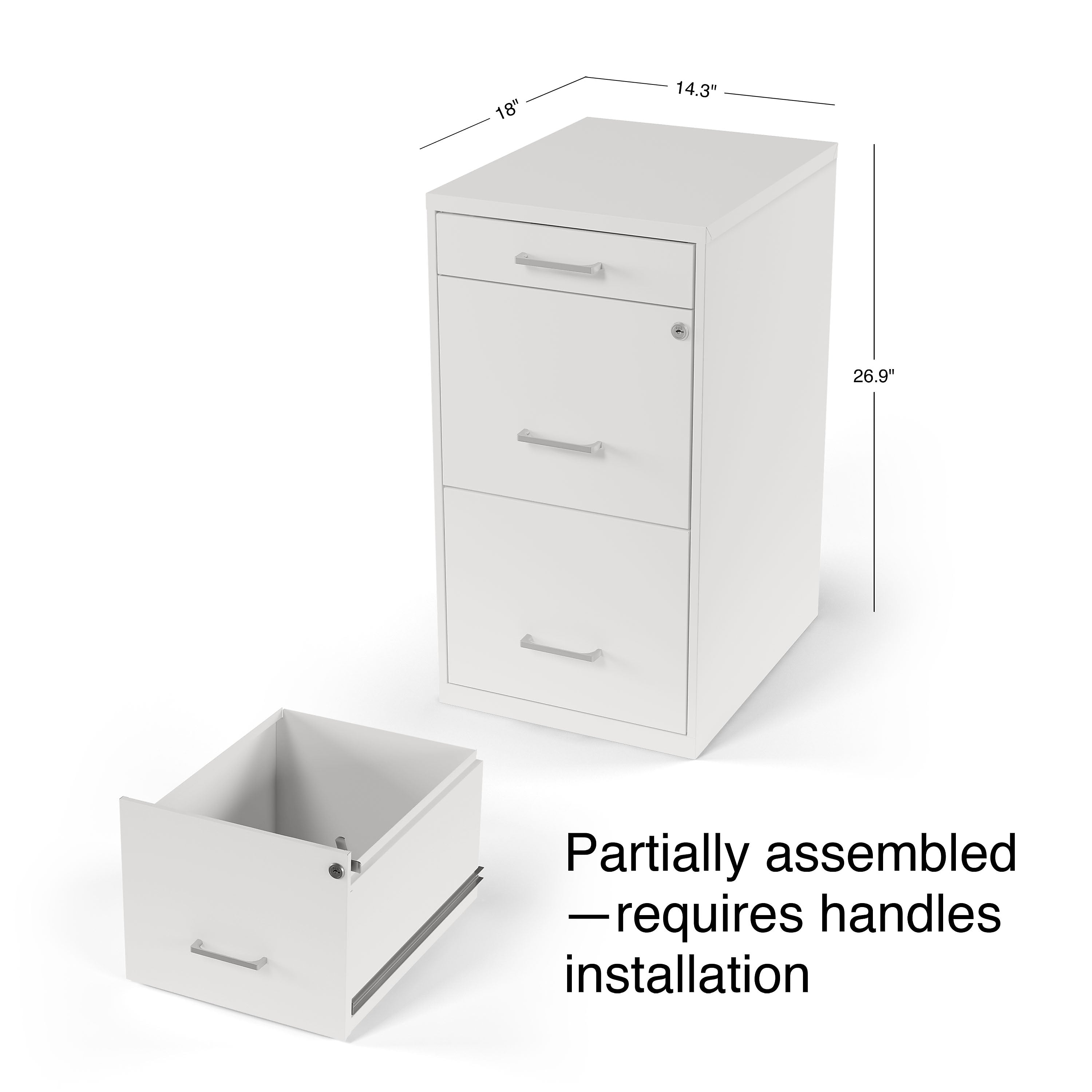 Staples 3-Drawer Light Duty Vertical File Cabinet, Locking, Letter, White, 18