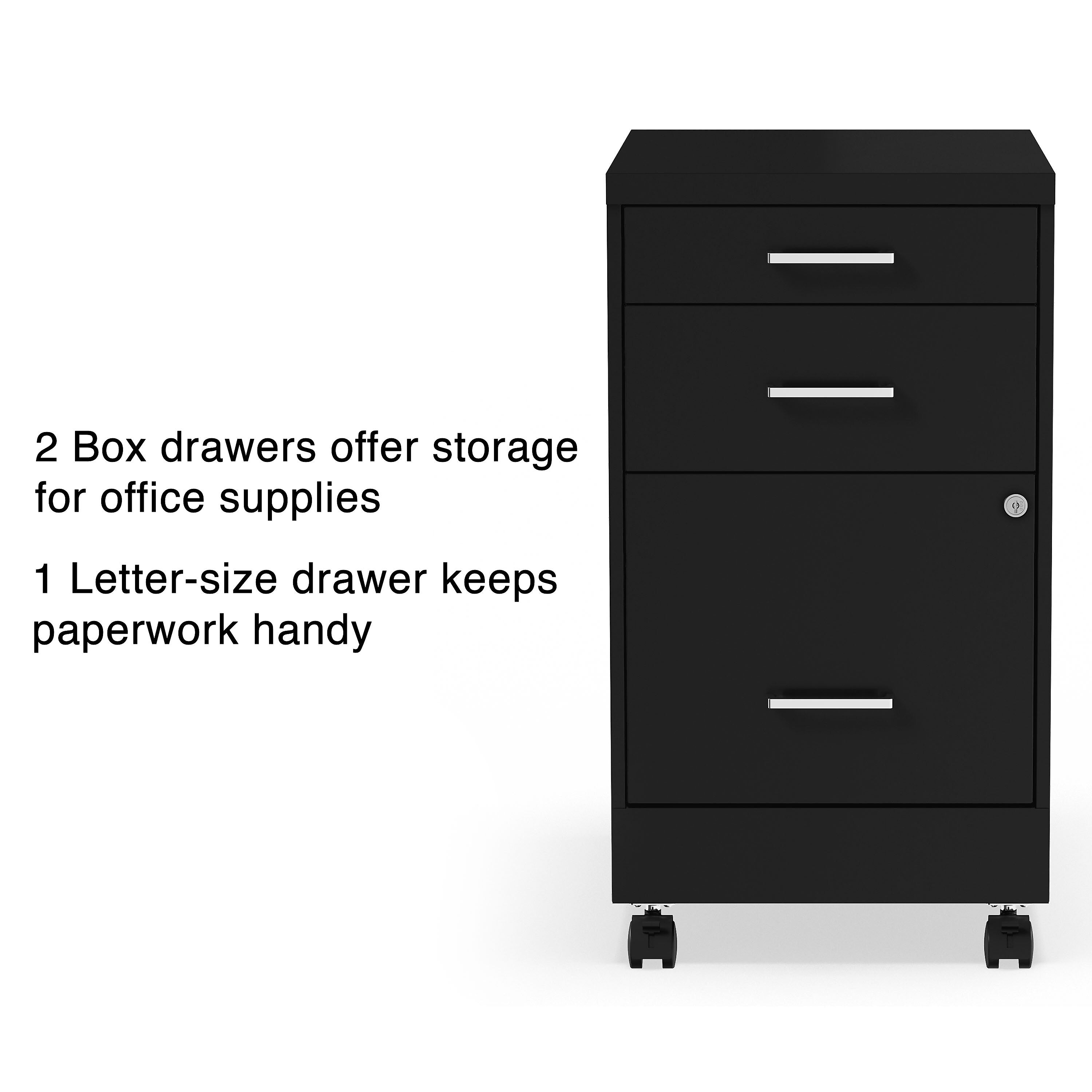 Staples 3-Drawer Vertical File Cabinet, Locking, Letter, Black, 19"D