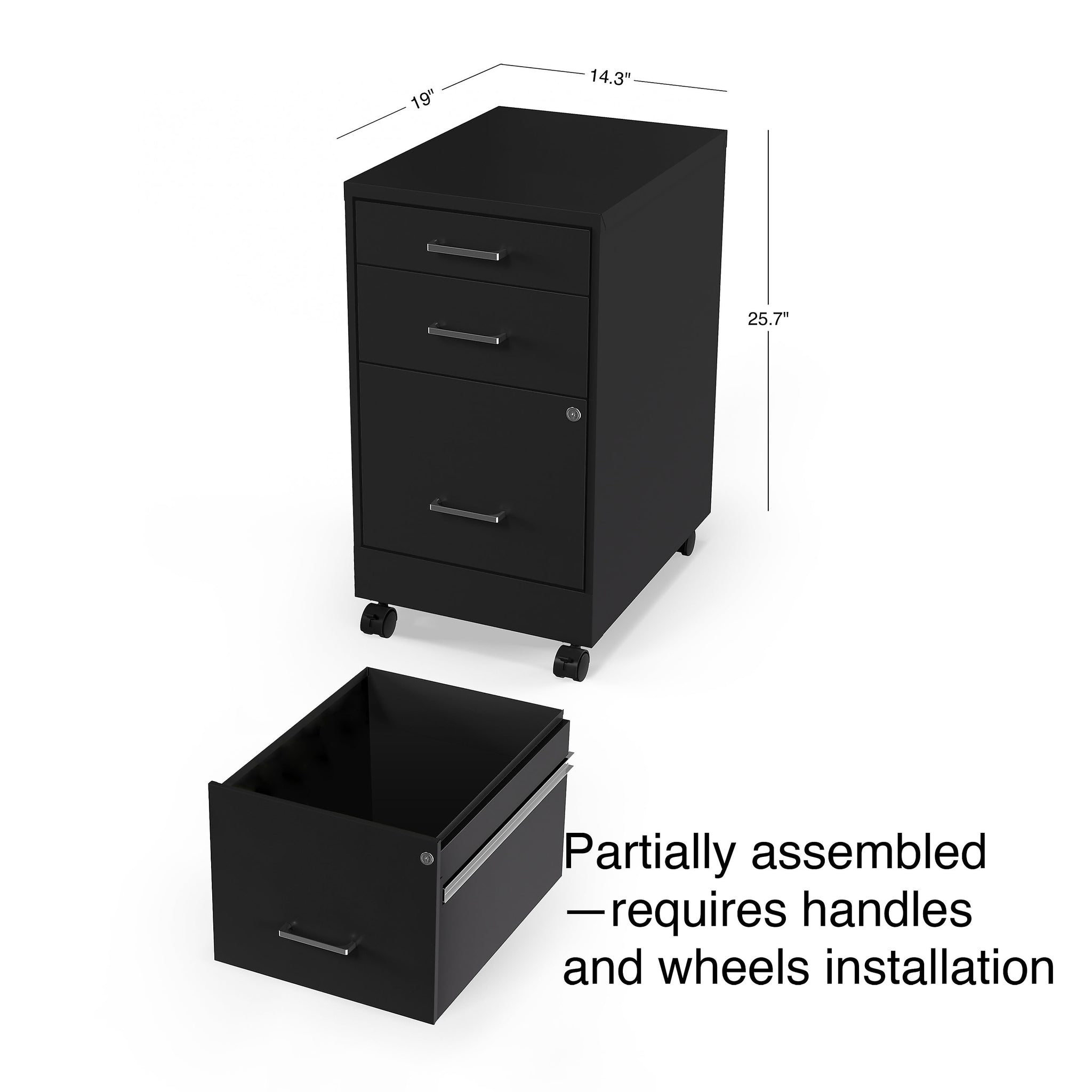 Staples 3-Drawer Vertical File Cabinet, Locking, Letter, Black, 19
