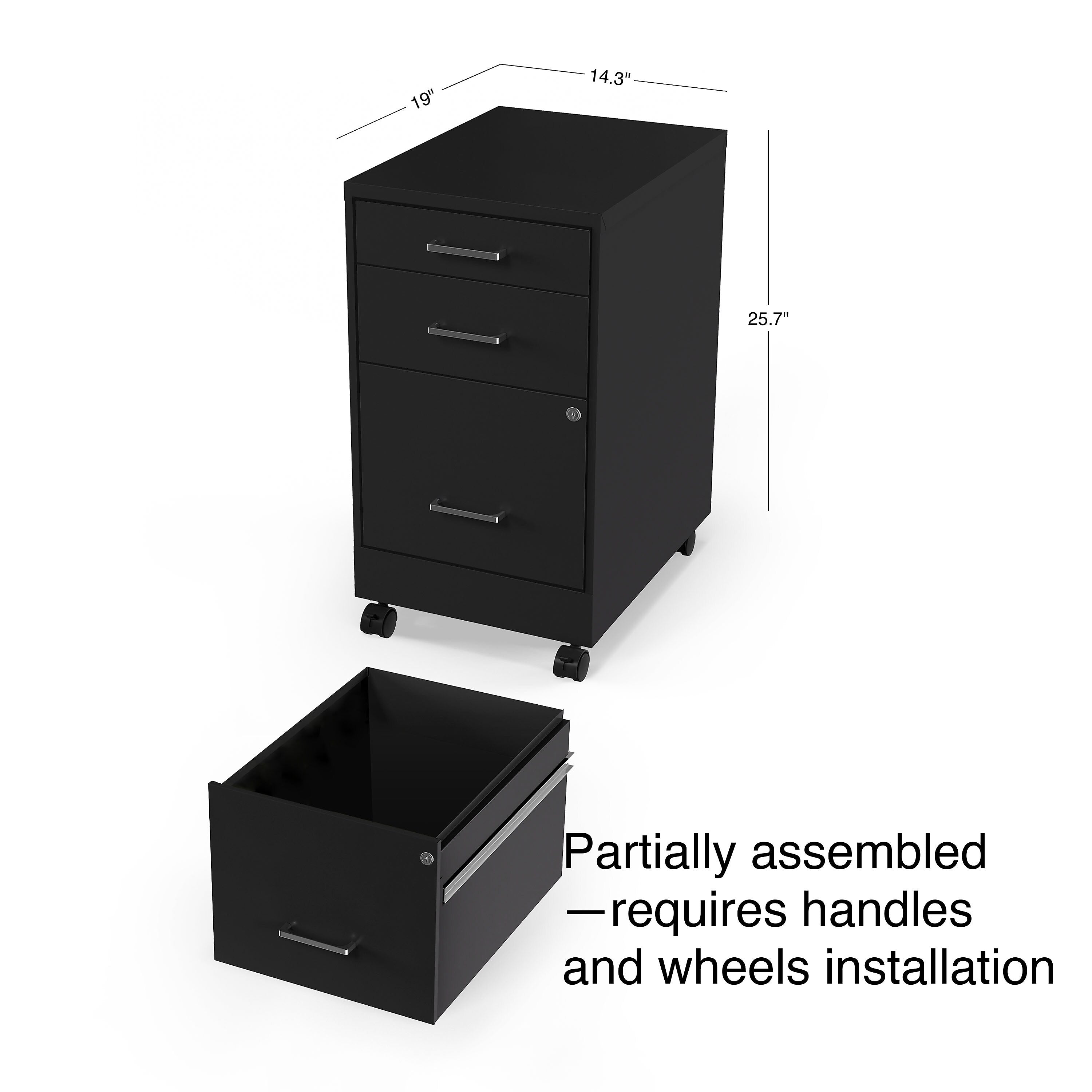 Staples 3-Drawer Vertical File Cabinet, Locking, Letter, Black, 19