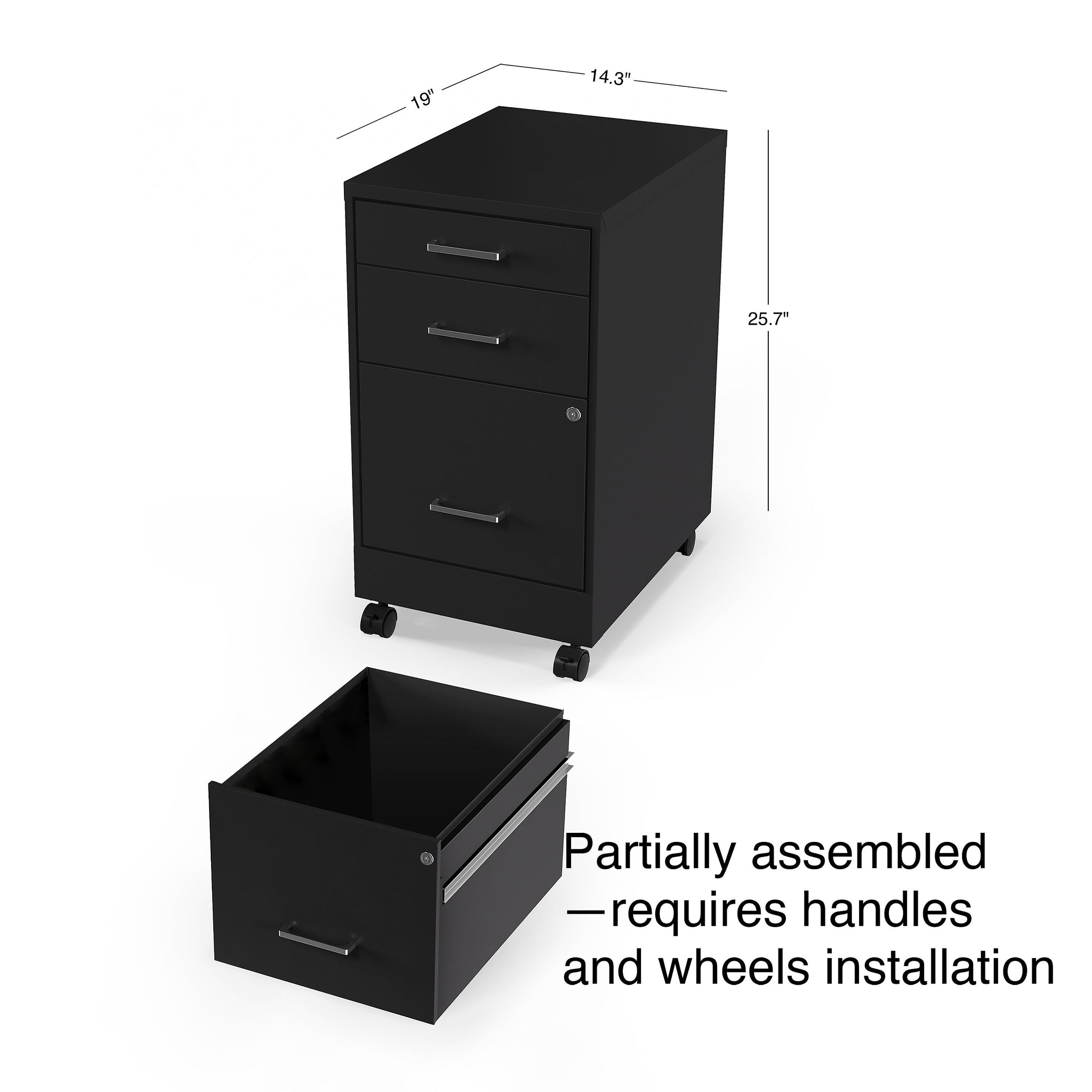Staples 3-Drawer Vertical File Cabinet, Locking, Letter, Black, 19